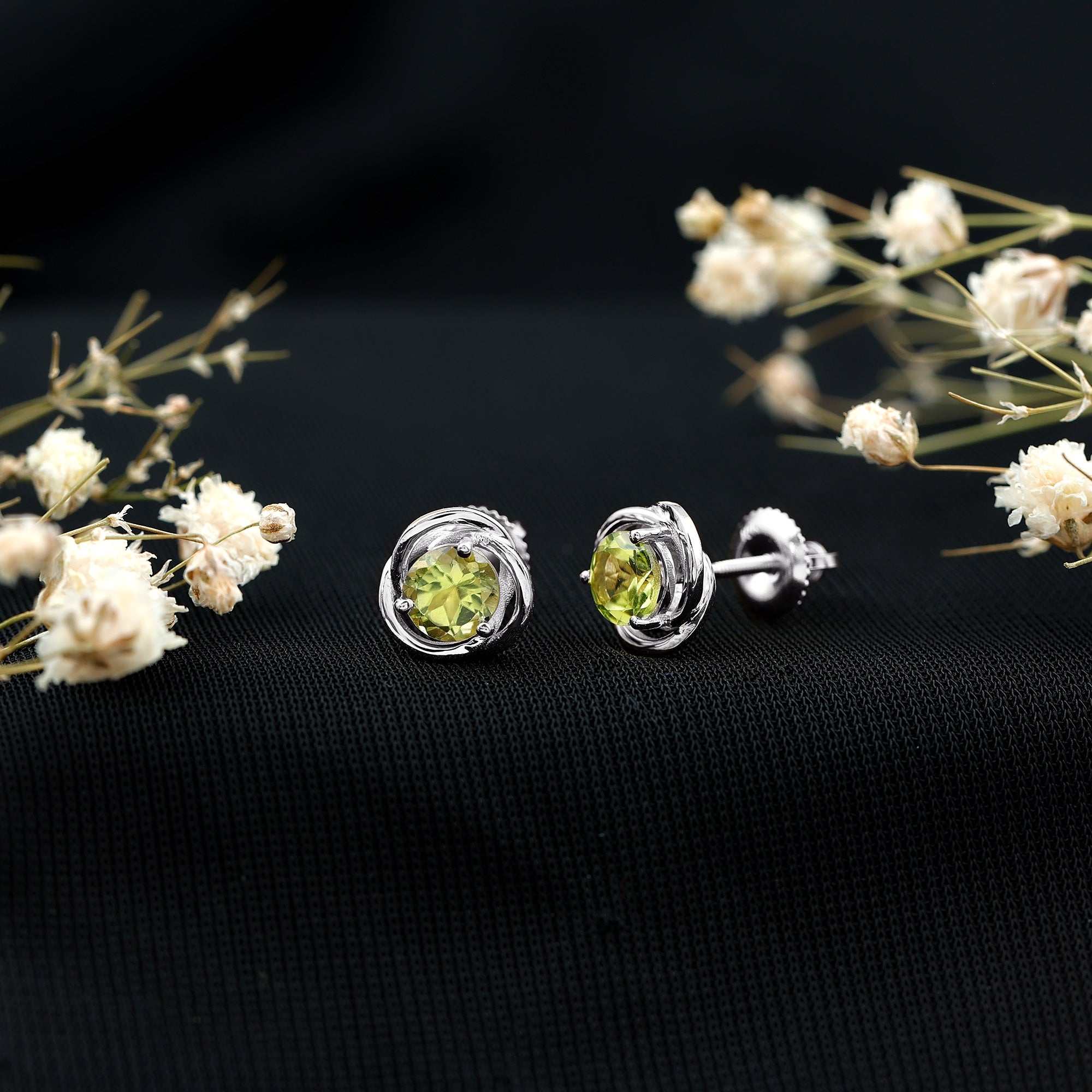 1 Carat Round Cut Peridot Swirl Stud Earrings AAA - Rosec Jewels