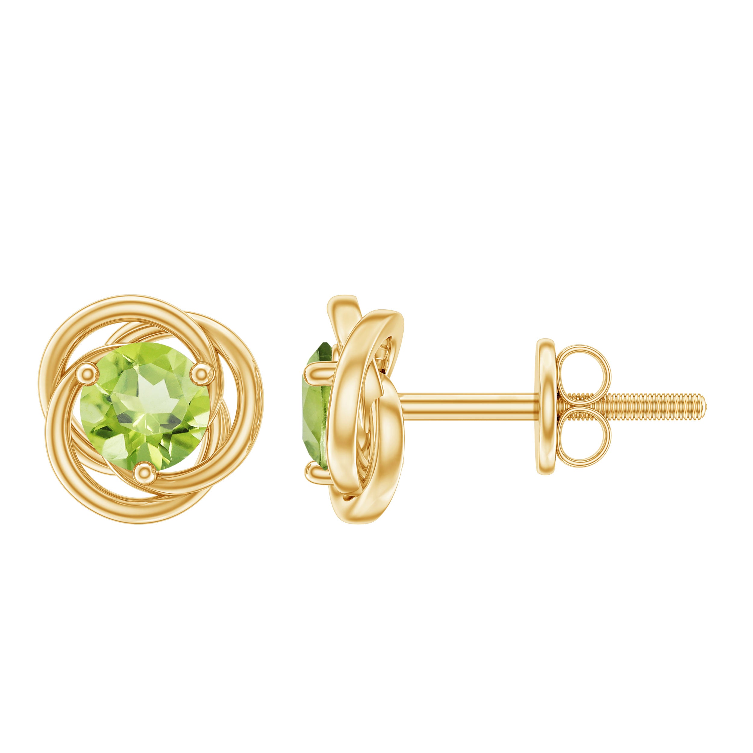 1 Carat Round Cut Peridot Swirl Stud Earrings AAA - Rosec Jewels