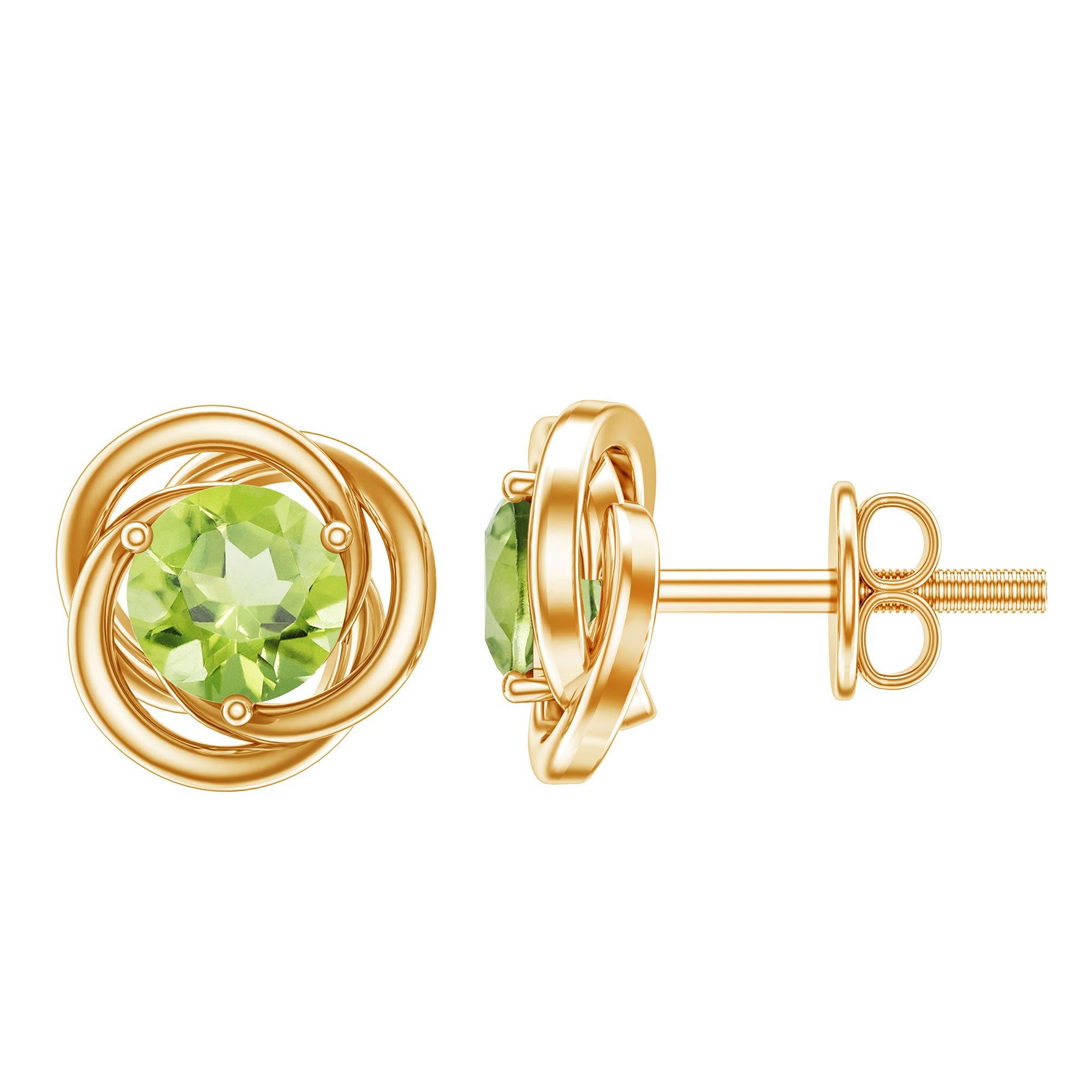 1 Carat Round Cut Peridot Swirl Stud Earrings AAA - Rosec Jewels