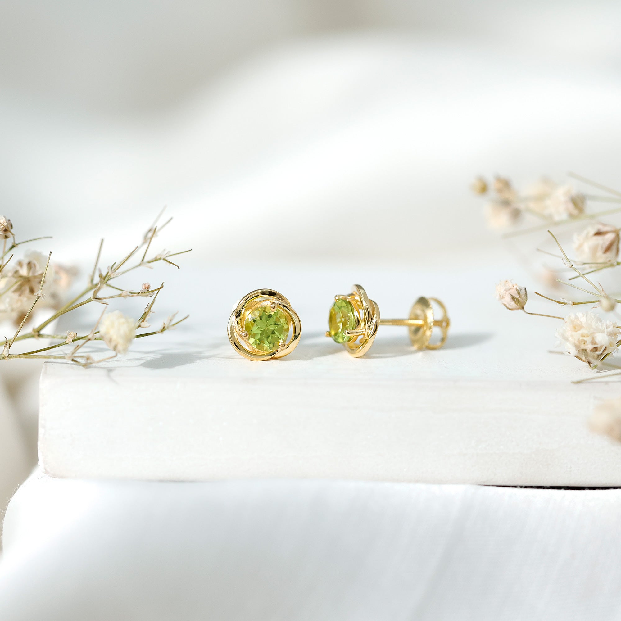 1 Carat Round Cut Peridot Swirl Stud Earrings AAA - Rosec Jewels