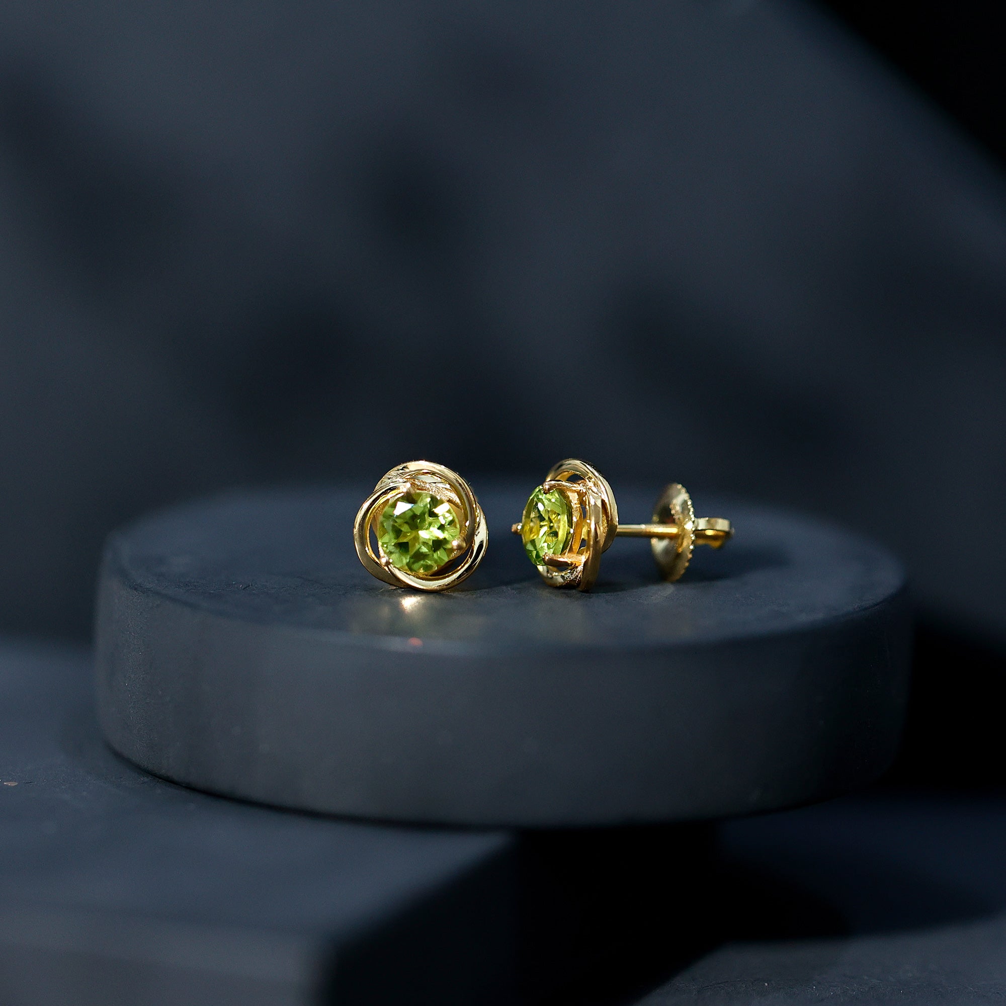 1 Carat Round Cut Peridot Swirl Stud Earrings AAA - Rosec Jewels