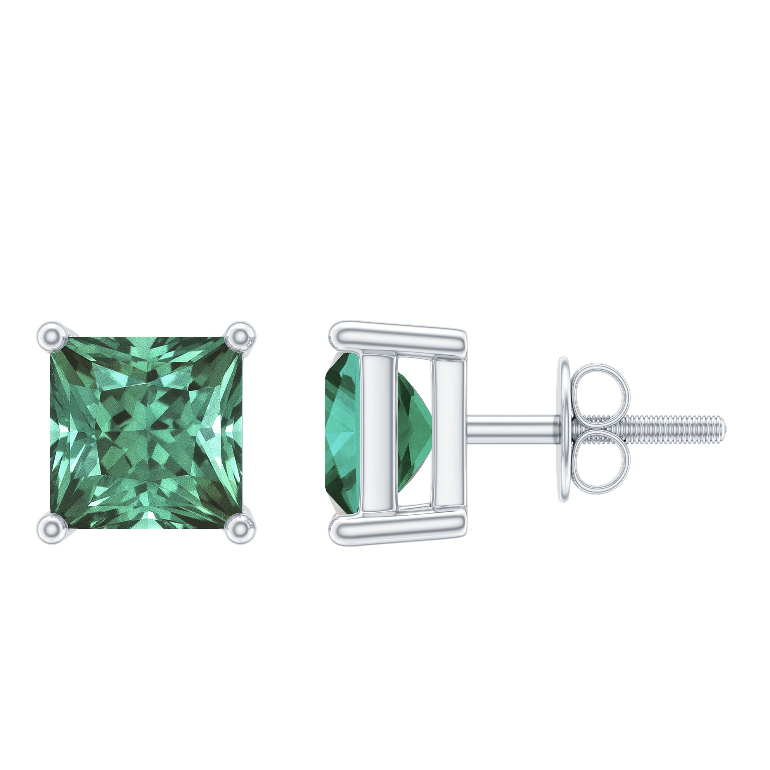 1.5 CT Princess Cut Created Green Sapphire Solitaire Stud Earrings