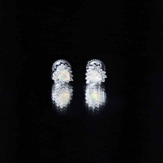 1.5 Carat Natural Ethiopian Opal Heart Earrings with Diamond Halo AAA - Rosec Jewels