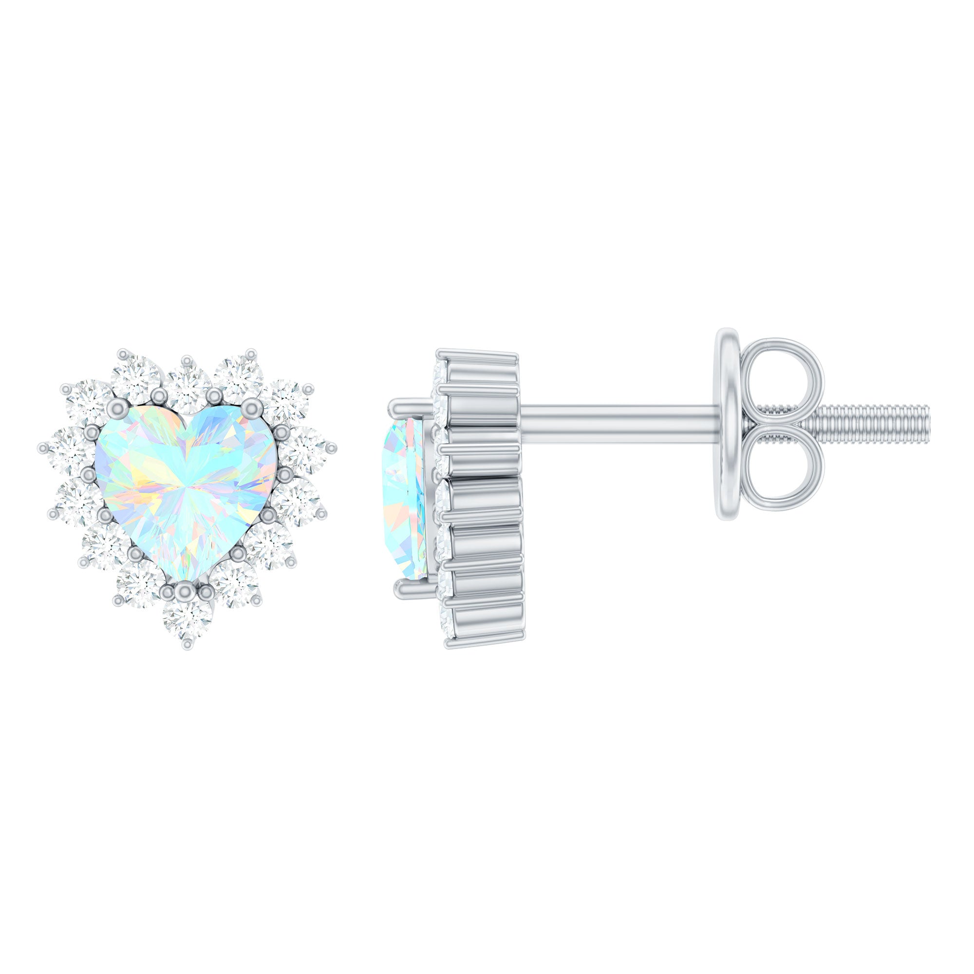 1.5 Carat Natural Ethiopian Opal Heart Earrings with Diamond Halo AAA - Rosec Jewels