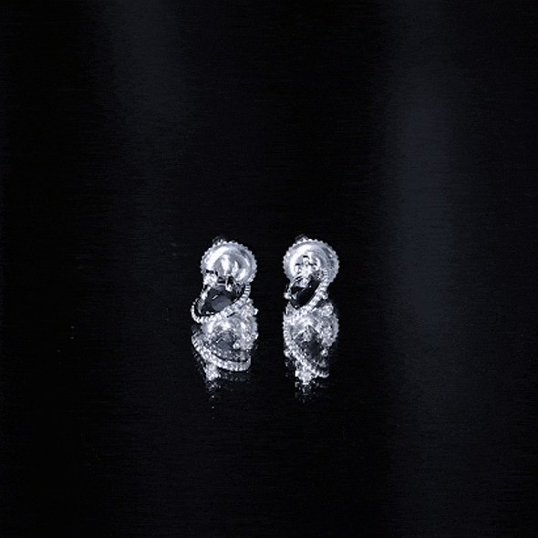 Lab Created Black and White Diamond Unique Stud Earrings AAAA ( Synthetic ) - Rosec Jewels