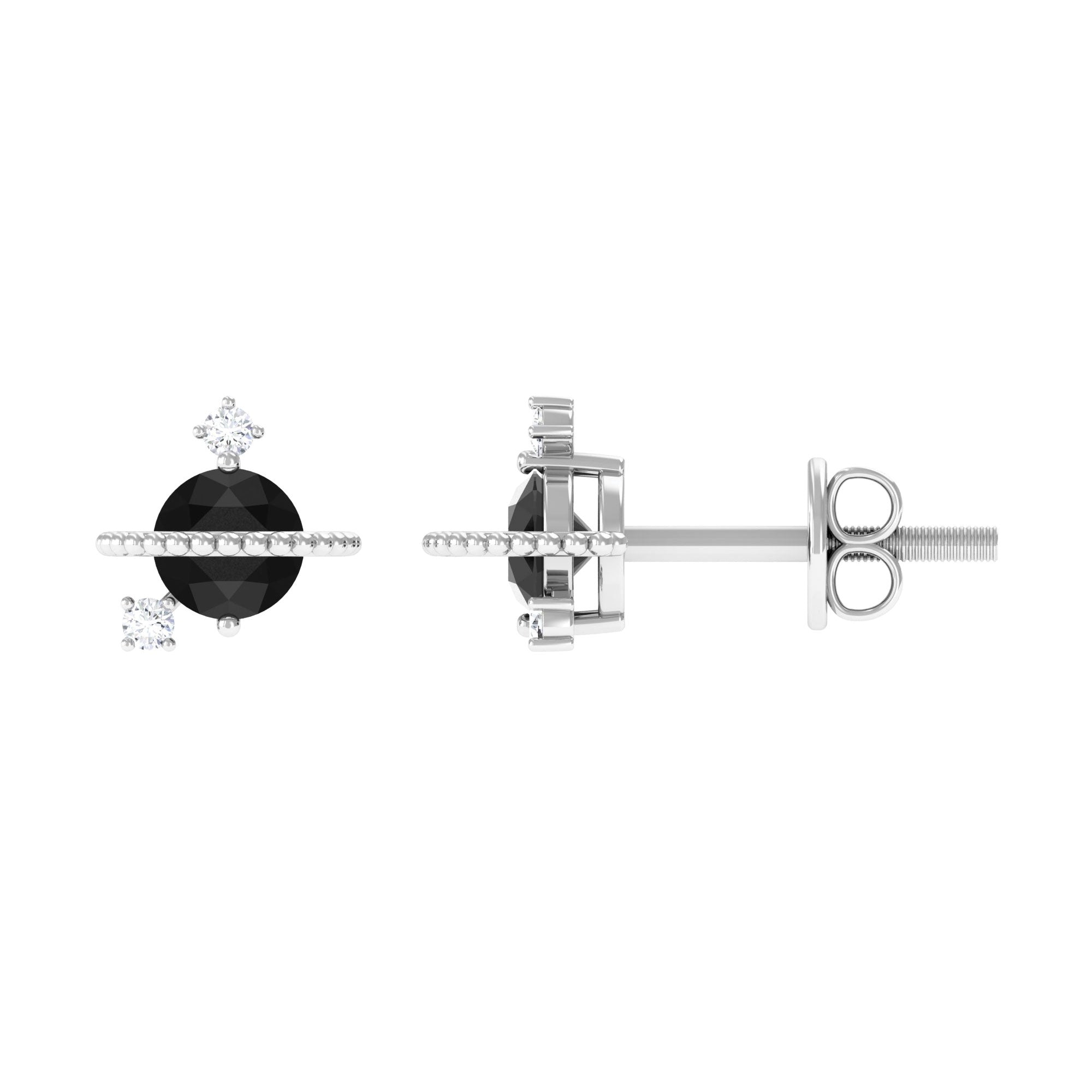 0.50 CT Created Black Diamond and Diamond Celestial Stud Earrings