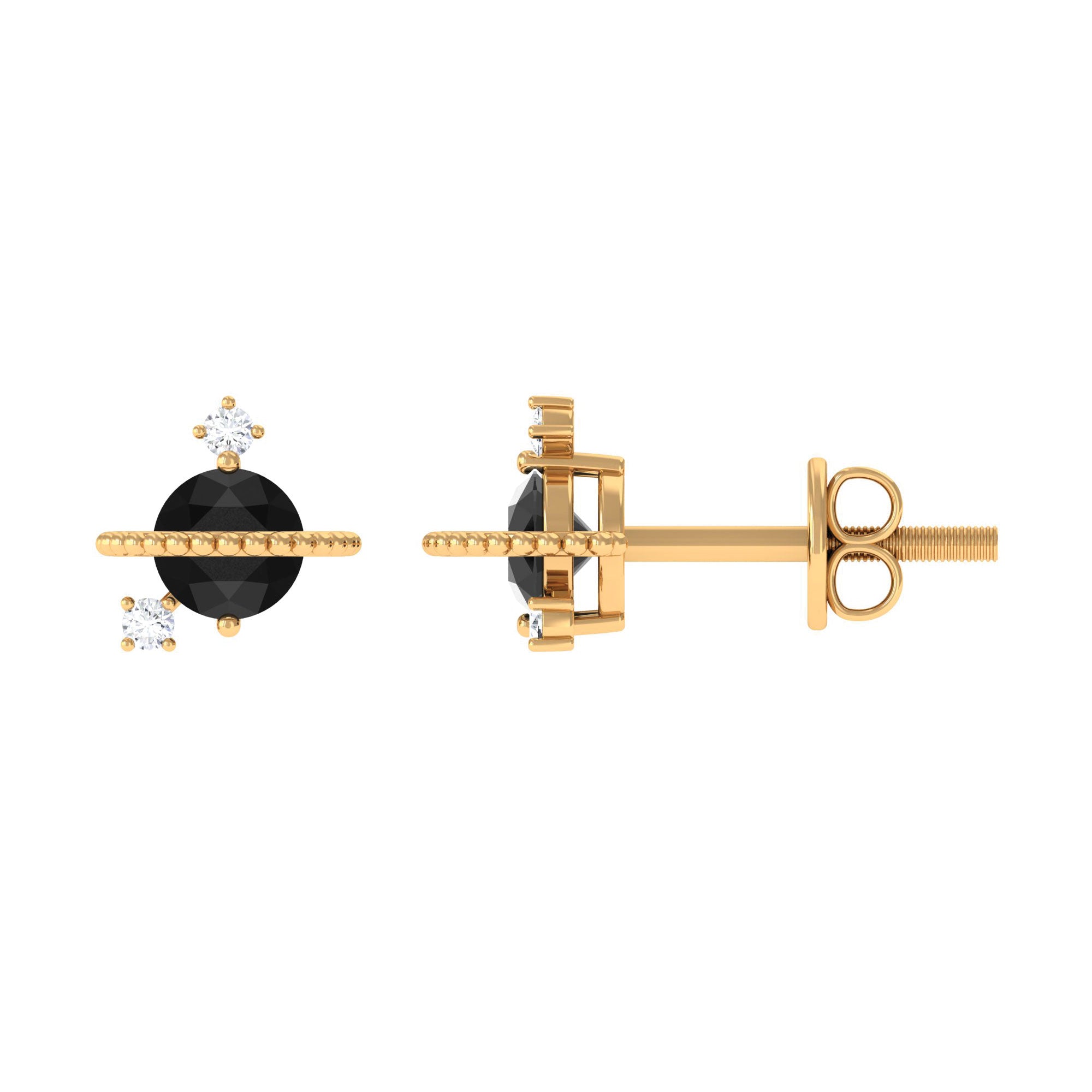 Lab Created Black and White Diamond Unique Stud Earrings AAAA ( Synthetic ) - Rosec Jewels