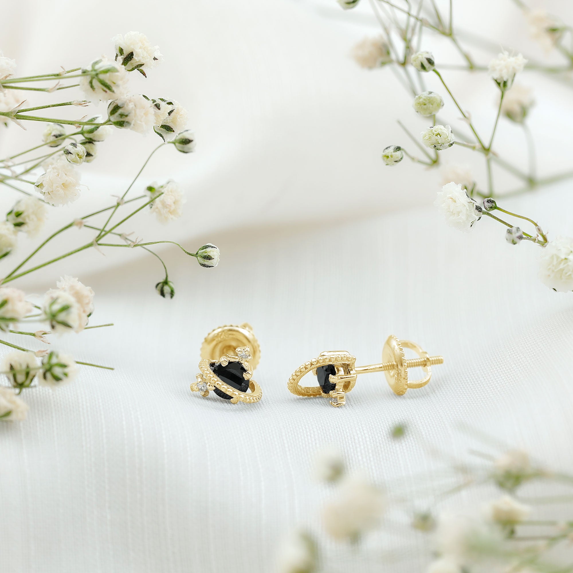 Lab Created Black and White Diamond Unique Stud Earrings AAAA ( Synthetic ) - Rosec Jewels