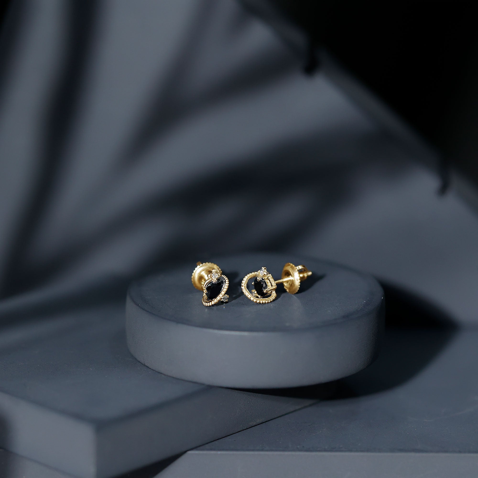 Lab Created Black and White Diamond Unique Stud Earrings AAAA ( Synthetic ) - Rosec Jewels