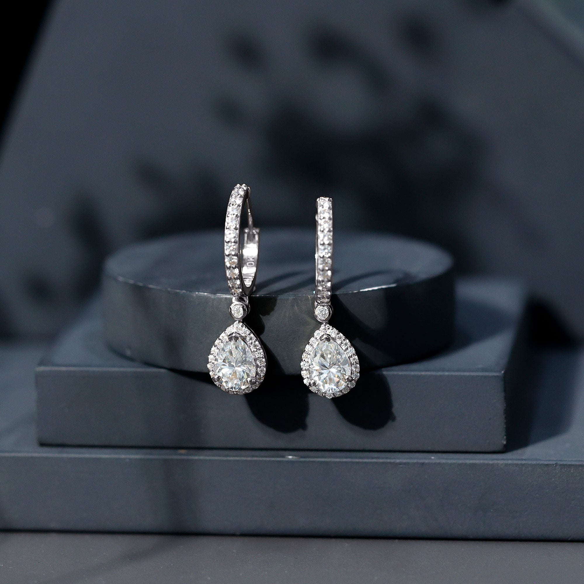 Certified Moissanite Teardrop Earrings with Hinged Hoop D-VS1 - Rosec Jewels