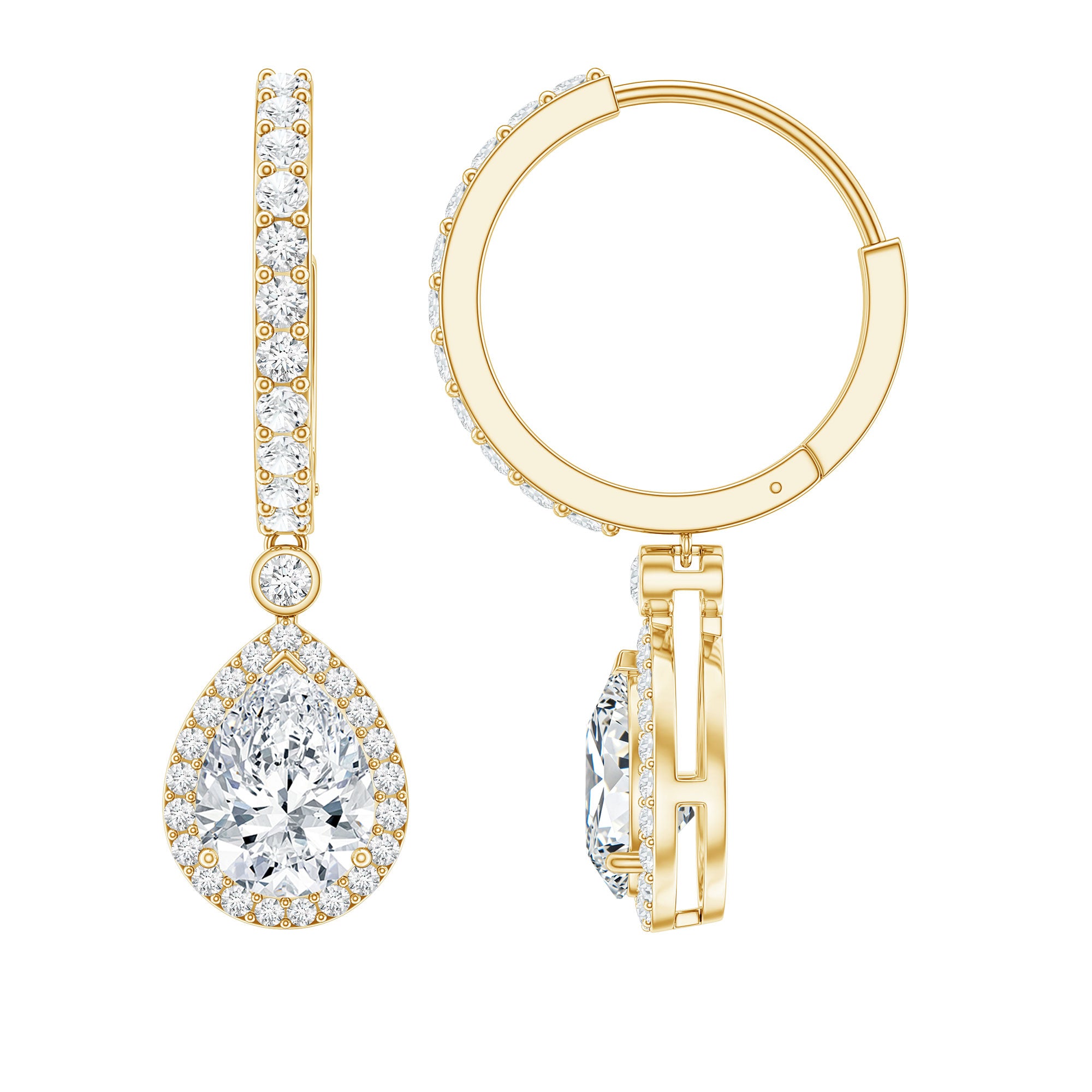 Certified Moissanite Teardrop Earrings with Hinged Hoop D-VS1 - Rosec Jewels