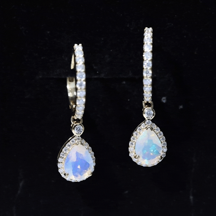 Real 1.4 Carat Ethiopian Opal Teardrop Hoop Earrings with Certificate AAA - Rosec Jewels