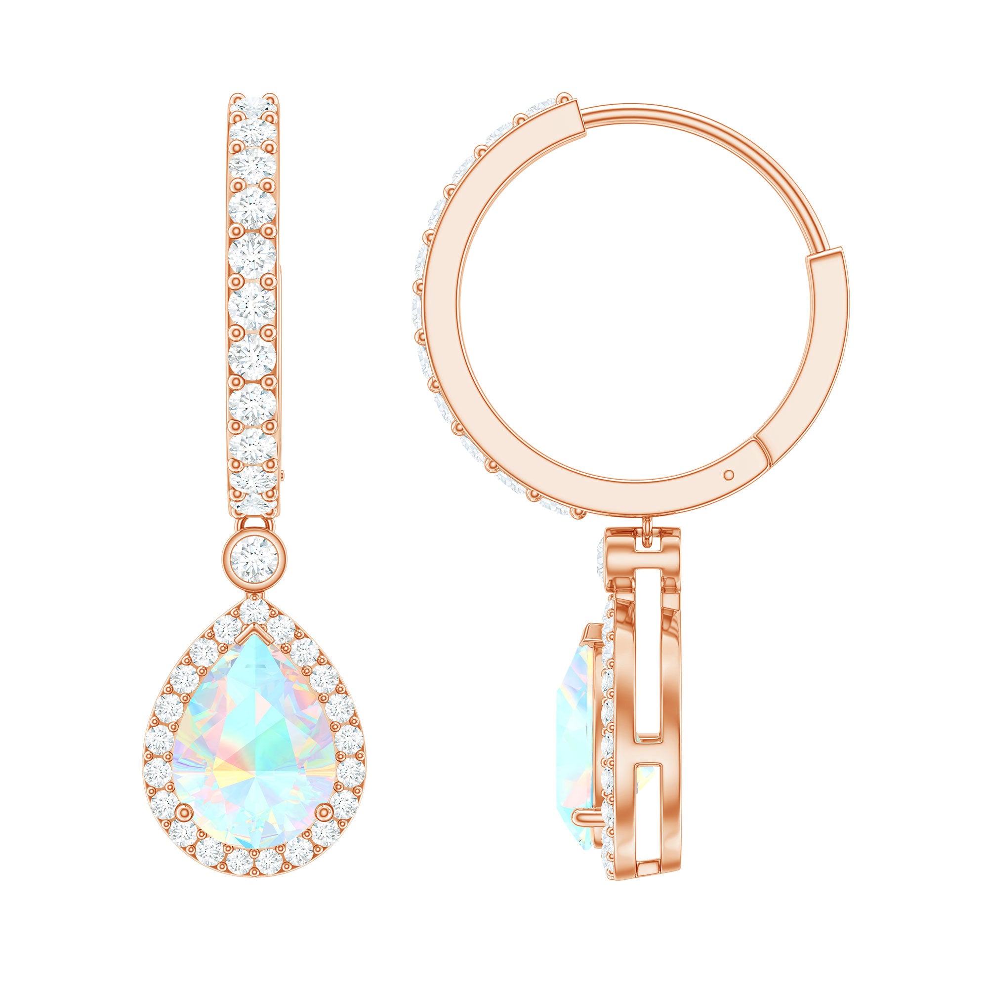 Real 1.4 Carat Ethiopian Opal Teardrop Hoop Earrings with Certificate AAA - Rosec Jewels