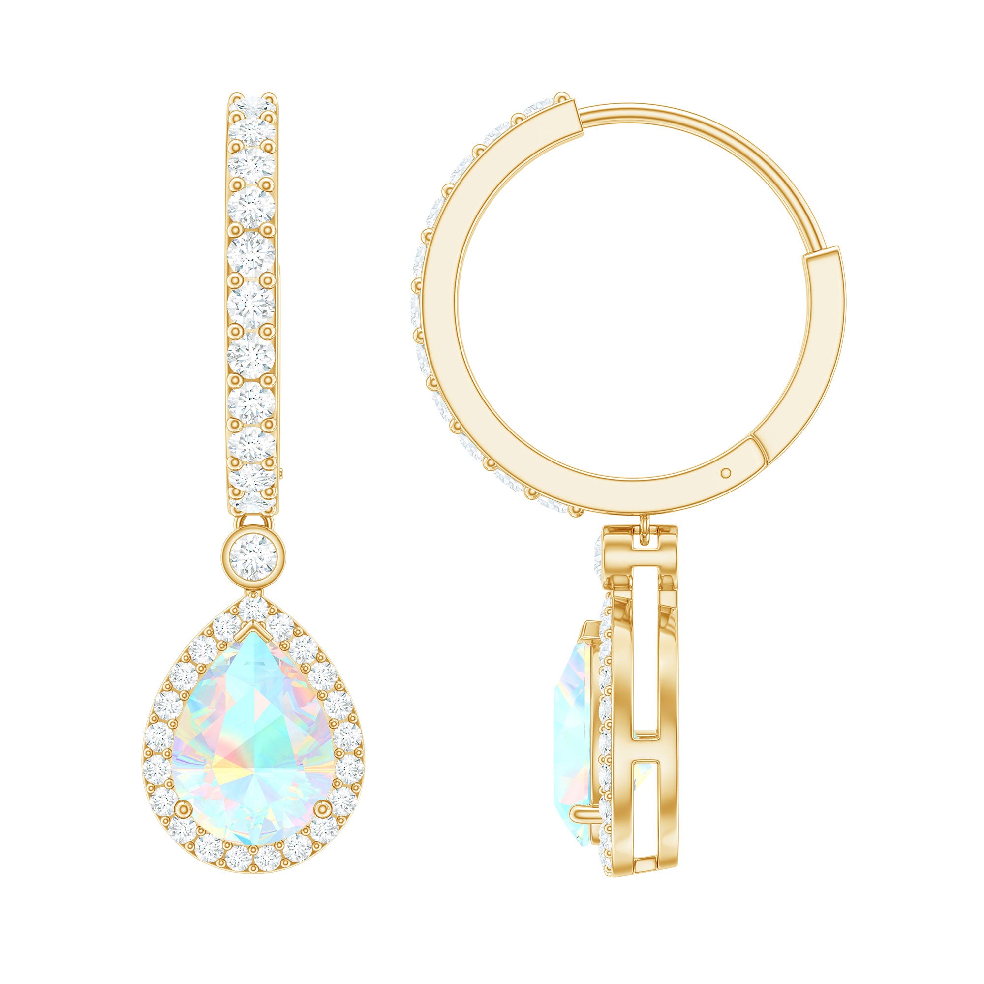 Real 1.4 Carat Ethiopian Opal Teardrop Hoop Earrings with Certificate AAA - Rosec Jewels
