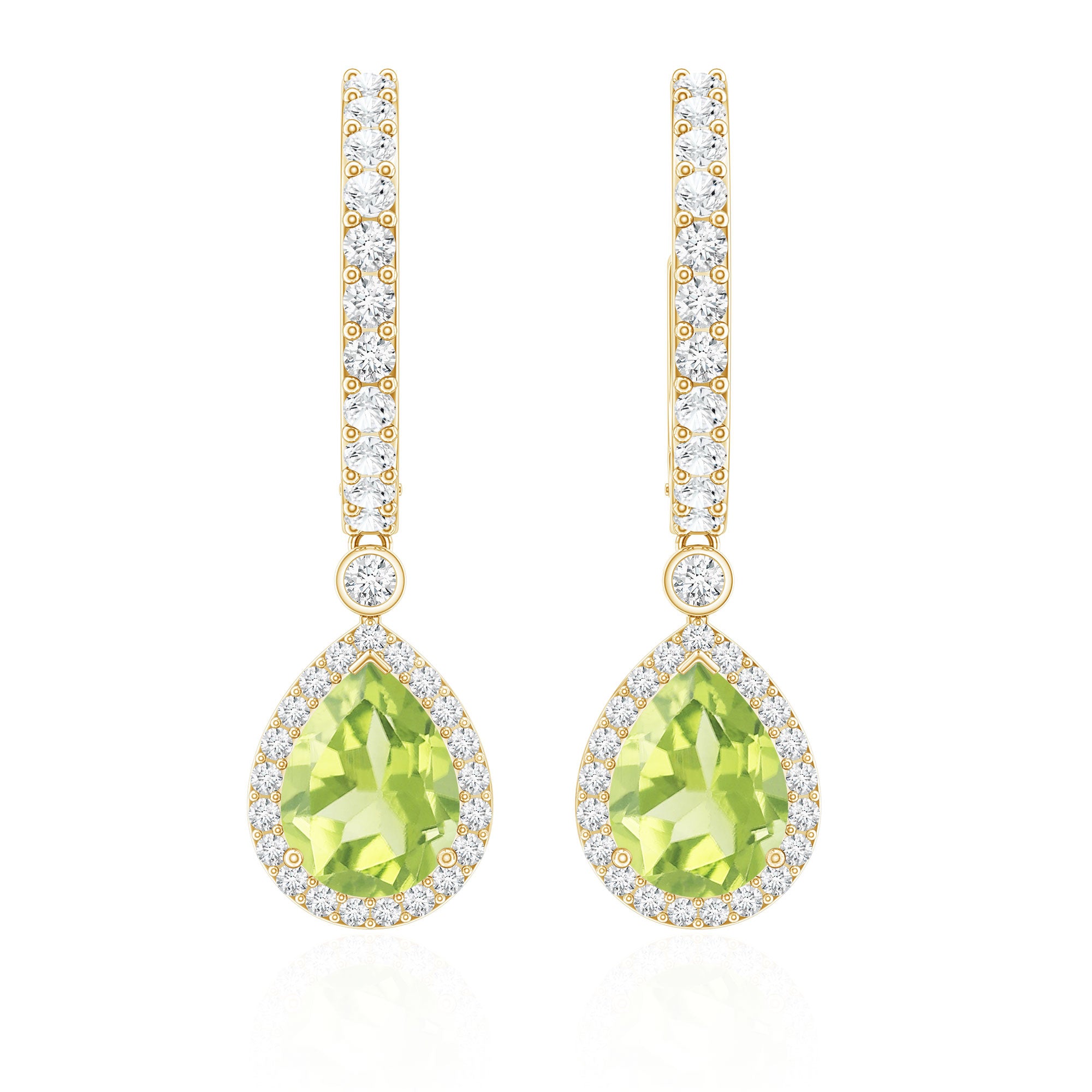 Classic 2 Carat Peridot Teardrop Earrings with Moissanite Hinged Hoop AAA - Rosec Jewels