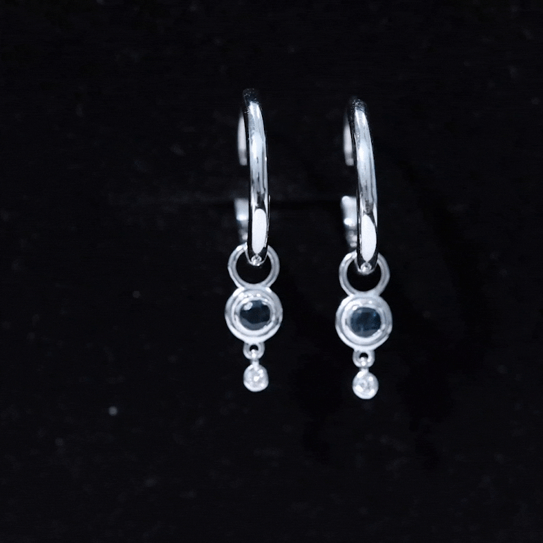 Bezel Set London Blue Topaz and Lab Diamond Hoop Drop Earrings AAA - Rosec Jewels