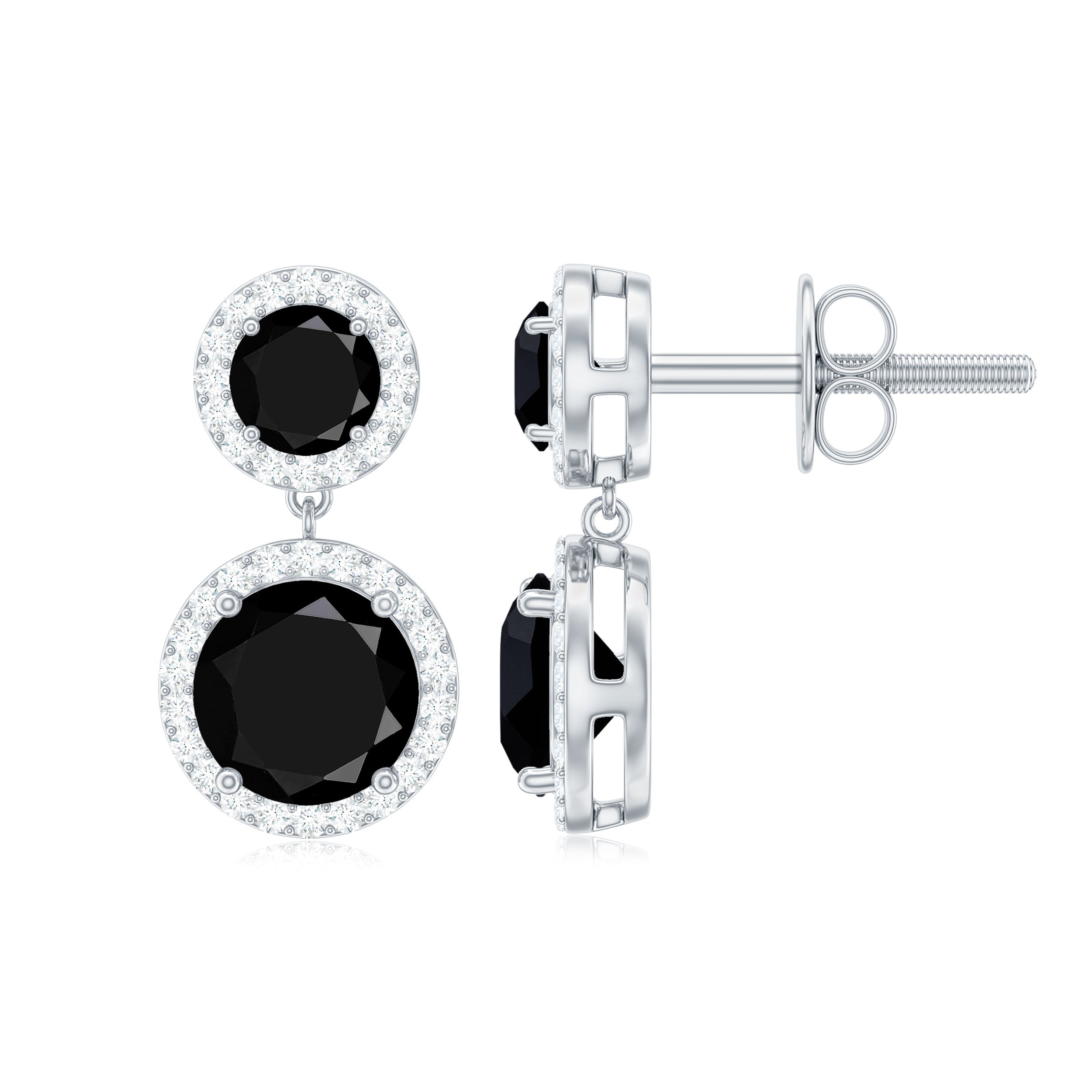 Natural Black Onyx and Moissanite Dangling Earrings AAA - Rosec Jewels