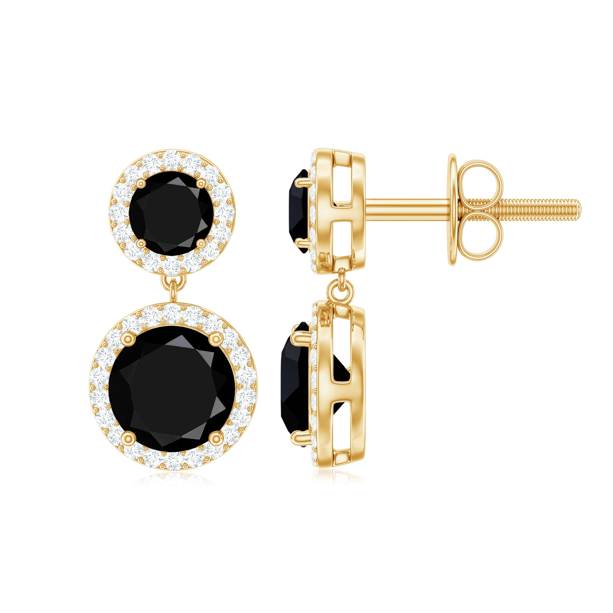 Natural Black Onyx and Moissanite Dangling Earrings AAA - Rosec Jewels