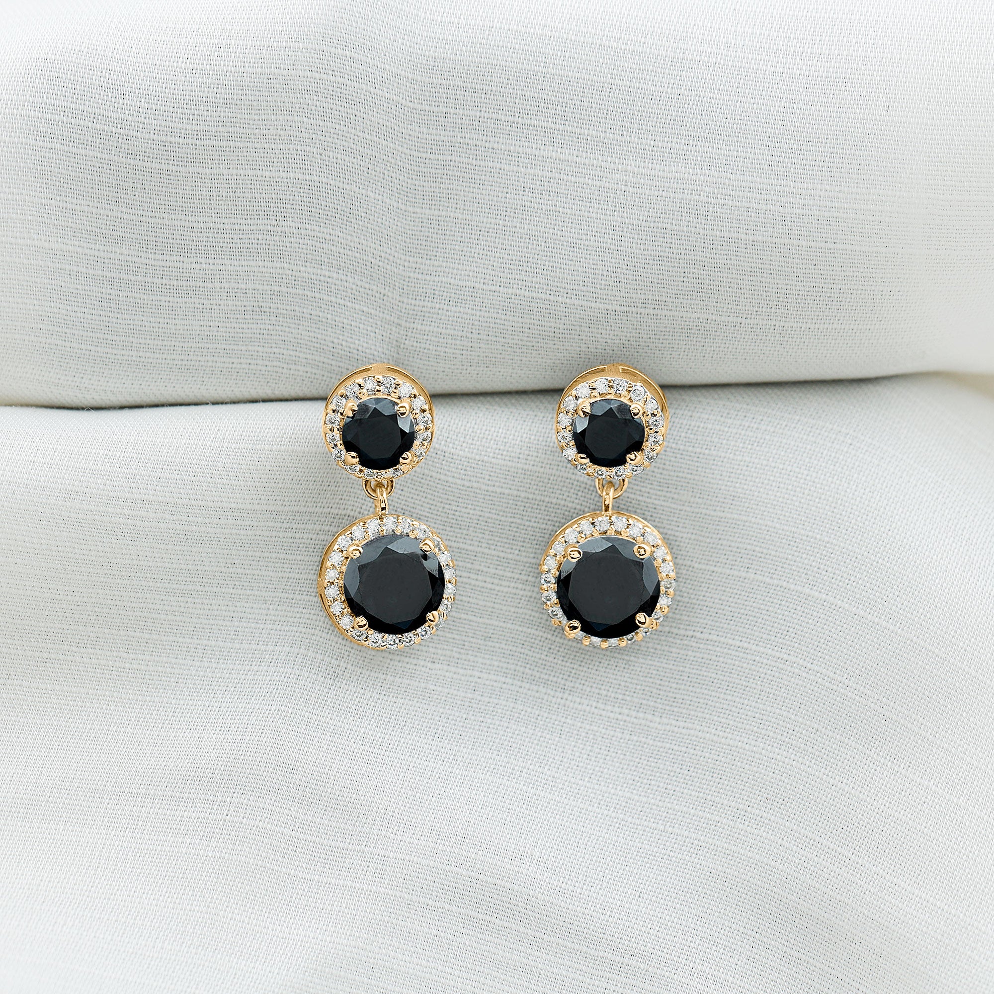 Natural Black Onyx and Moissanite Dangling Earrings AAA - Rosec Jewels