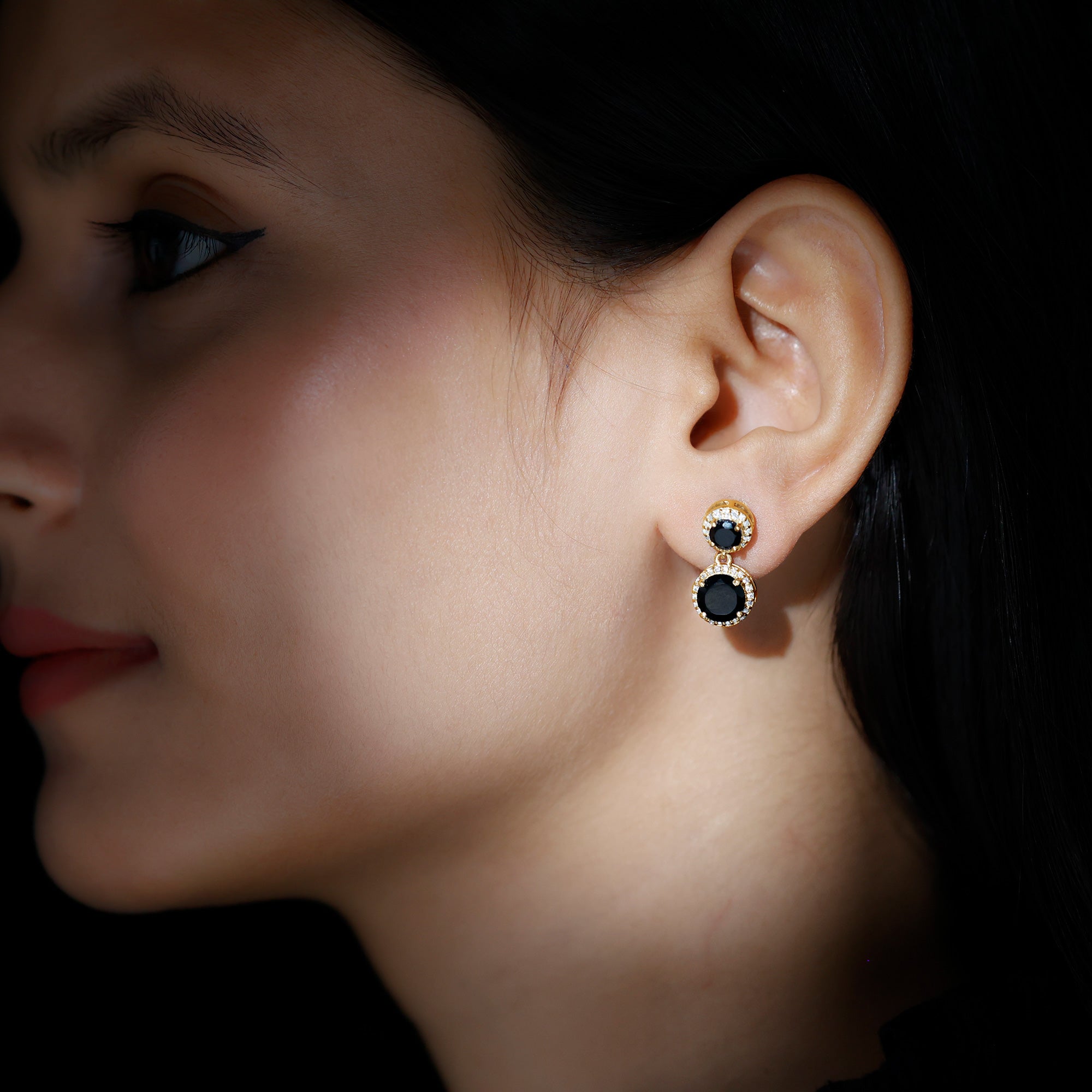 Natural Black Onyx and Moissanite Dangling Earrings AAA - Rosec Jewels