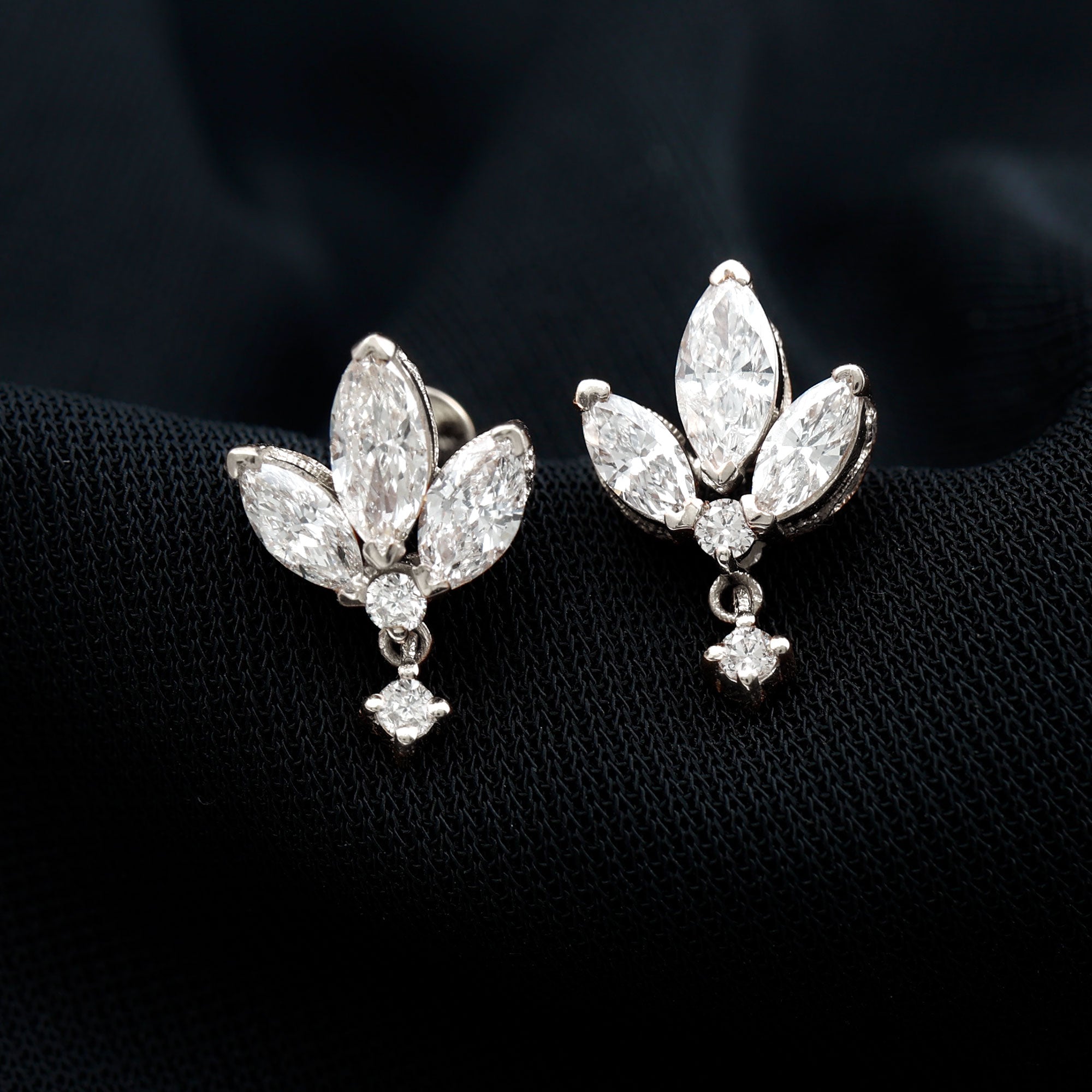 Rosec Jewels-1.75 CT Marquise and Round Cut Diamond Stud Drop Earrings