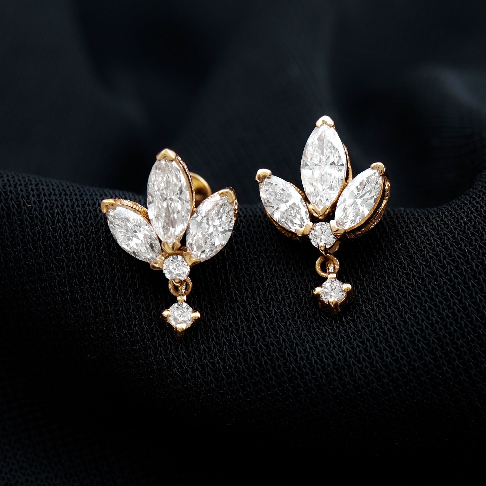 Rosec Jewels-1.75 CT Marquise and Round Cut Diamond Stud Drop Earrings