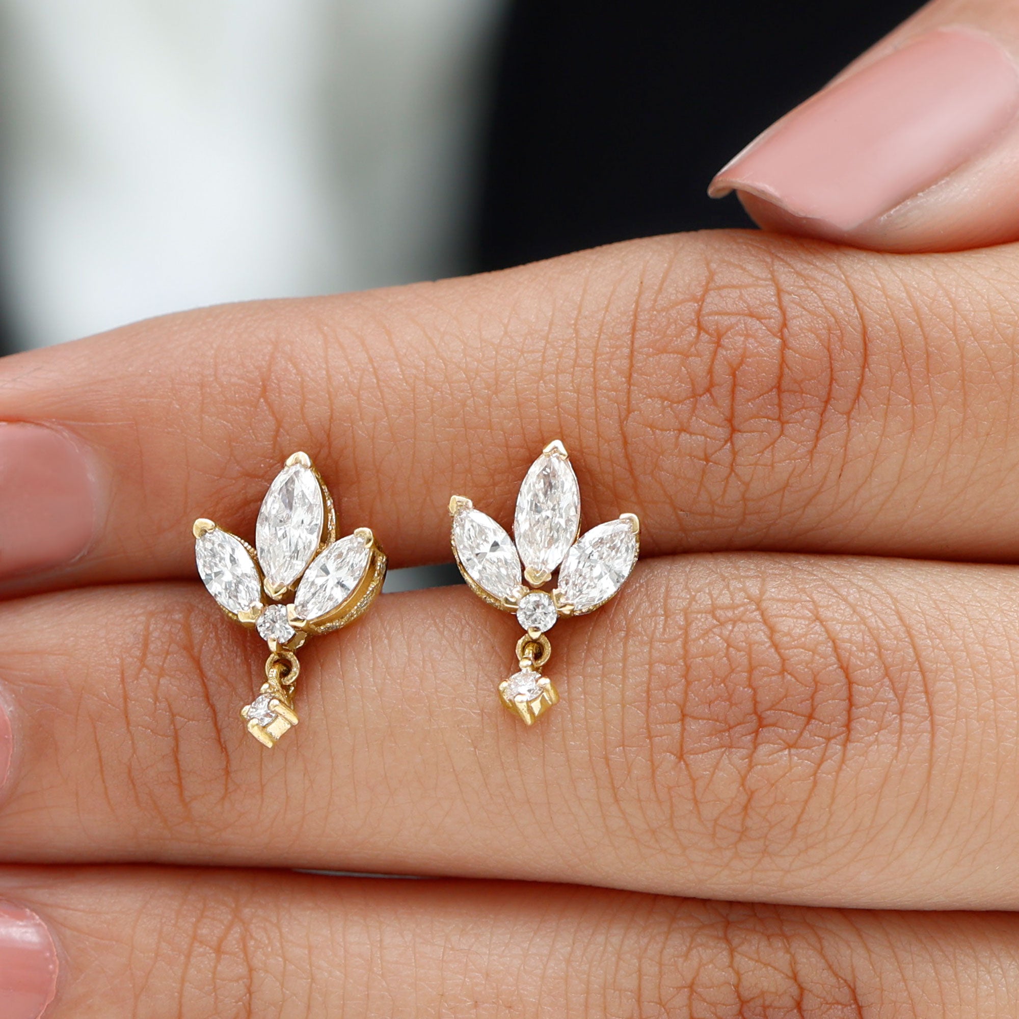 Rosec Jewels-1.75 CT Marquise and Round Cut Diamond Stud Drop Earrings