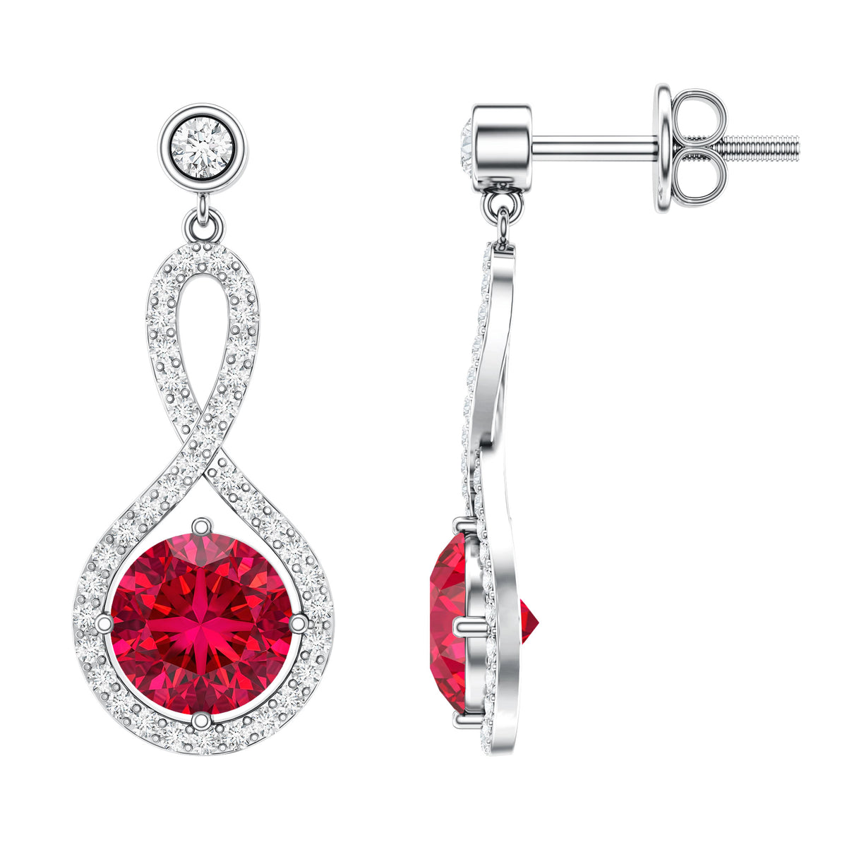 Lab Grown Ruby Diamond Drop Earrings AAAA - Rosec Jewels