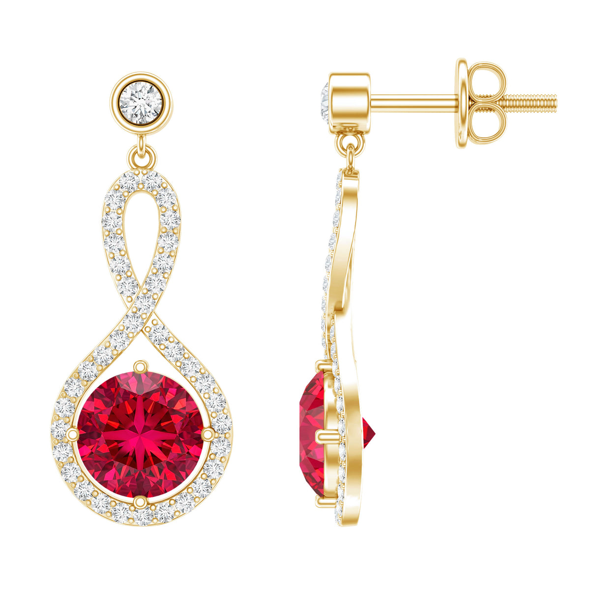 Lab Grown Ruby Diamond Drop Earrings AAAA - Rosec Jewels