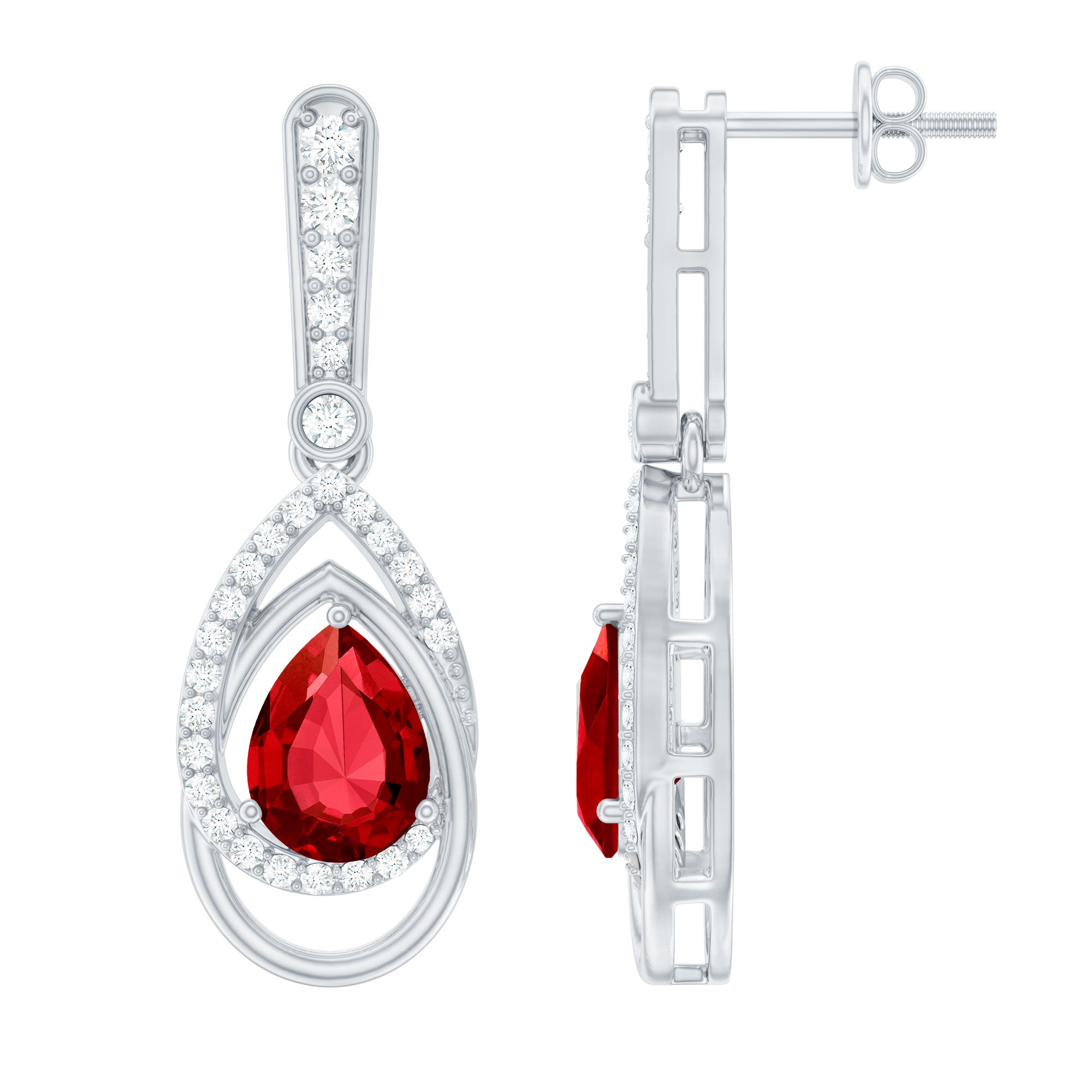 Classic Lab Grown Ruby Teardrop Earrings