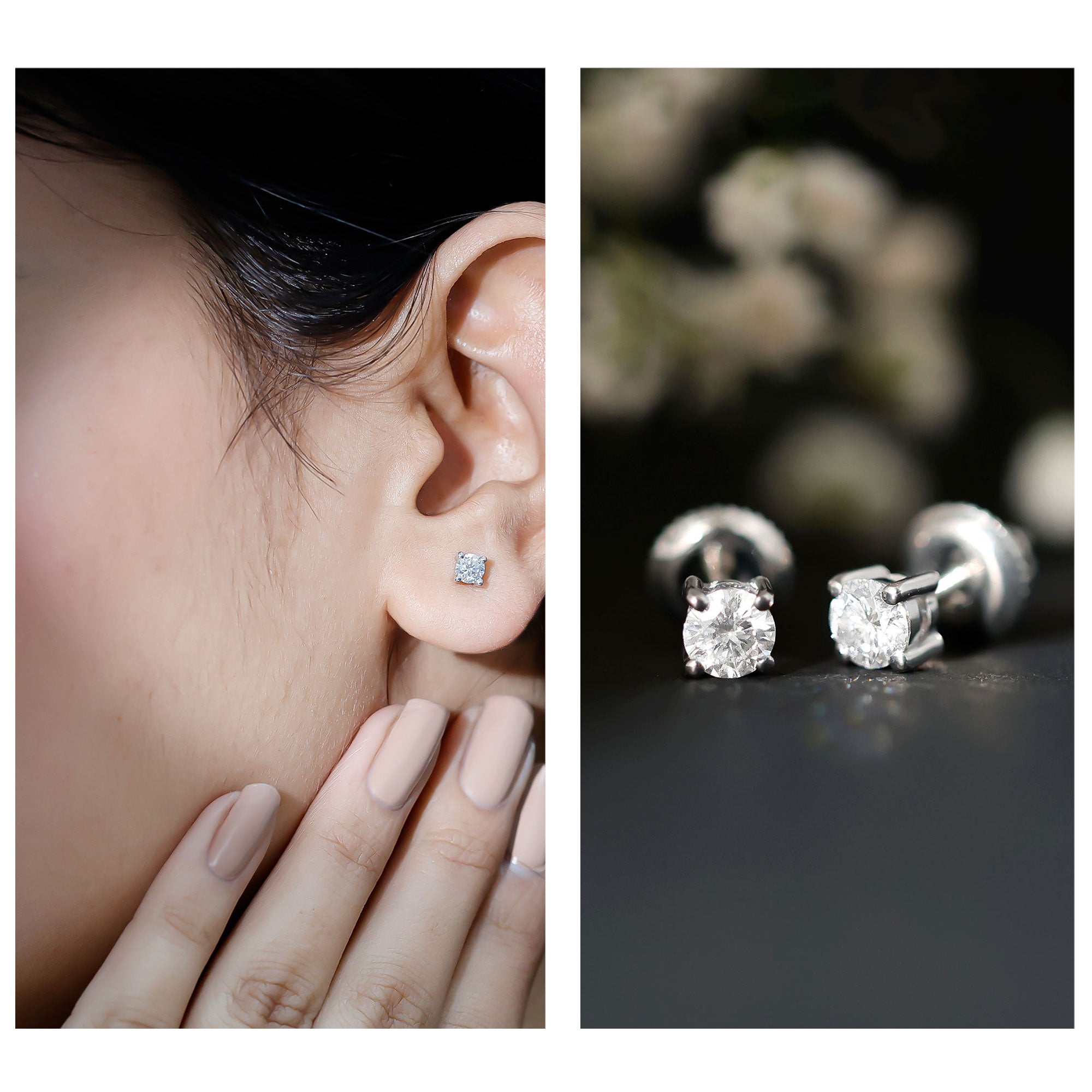 Certified 0.5 Carat Lab Grown Diamond Studs Lab - ( EF-VS ) 92.5 Sterling Silver - Rosec Jewels