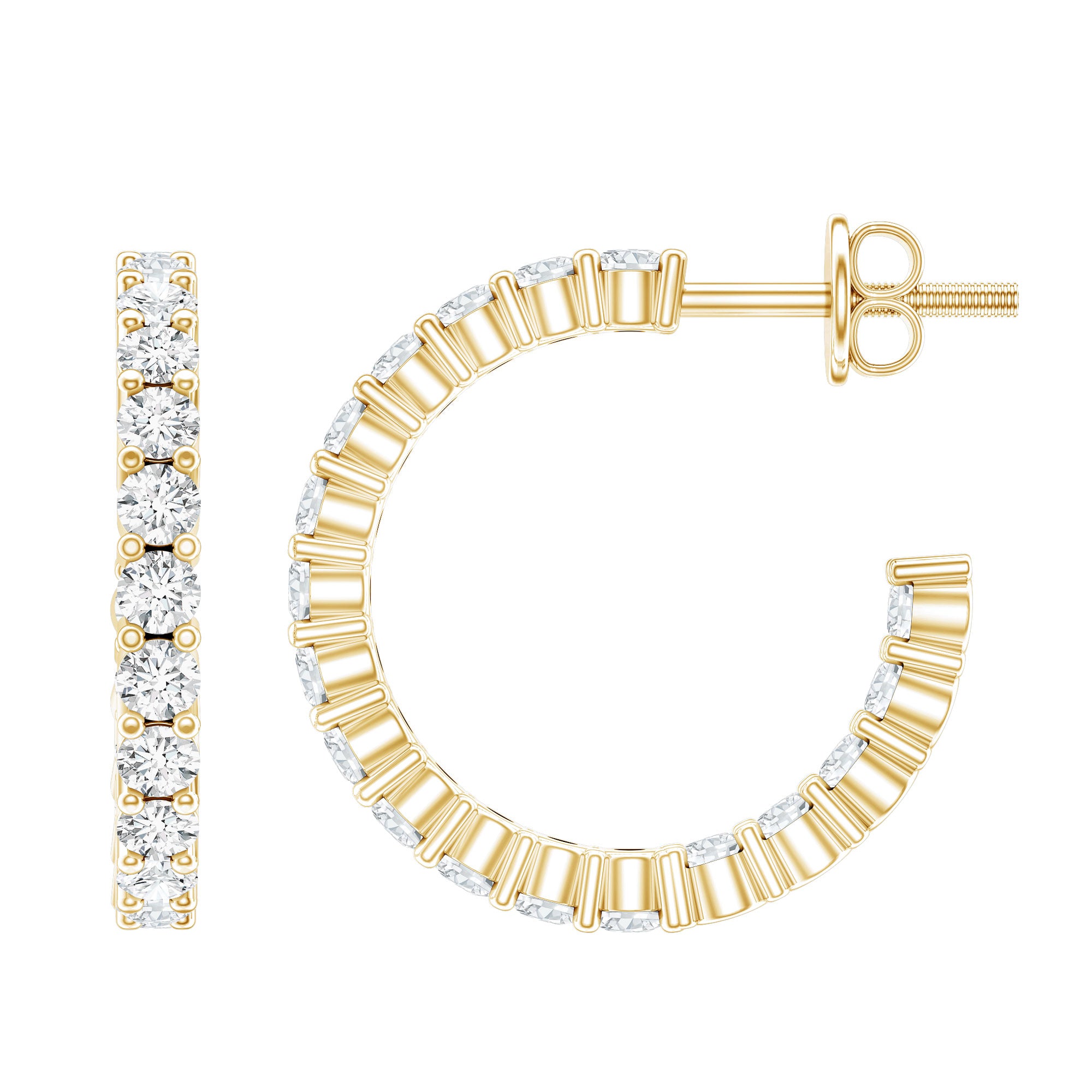 Lab Grown Diamond Hoop Earrings with Screw Back Lab - ( EF-VS ) - Rosec Jewels