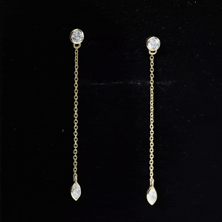 Certified Diamond Dangle Chain Earrings in Bezel Setting Natural - ( HI-SI ) - Rosec Jewels