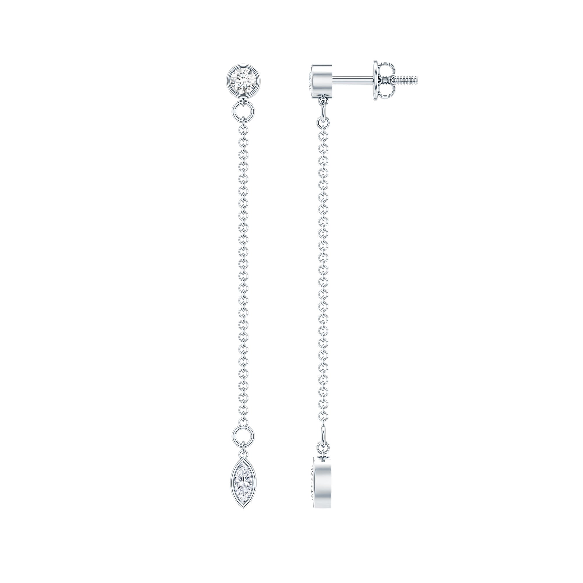 Certified Diamond Dangle Chain Earrings in Bezel Setting Natural - ( HI-SI ) - Rosec Jewels