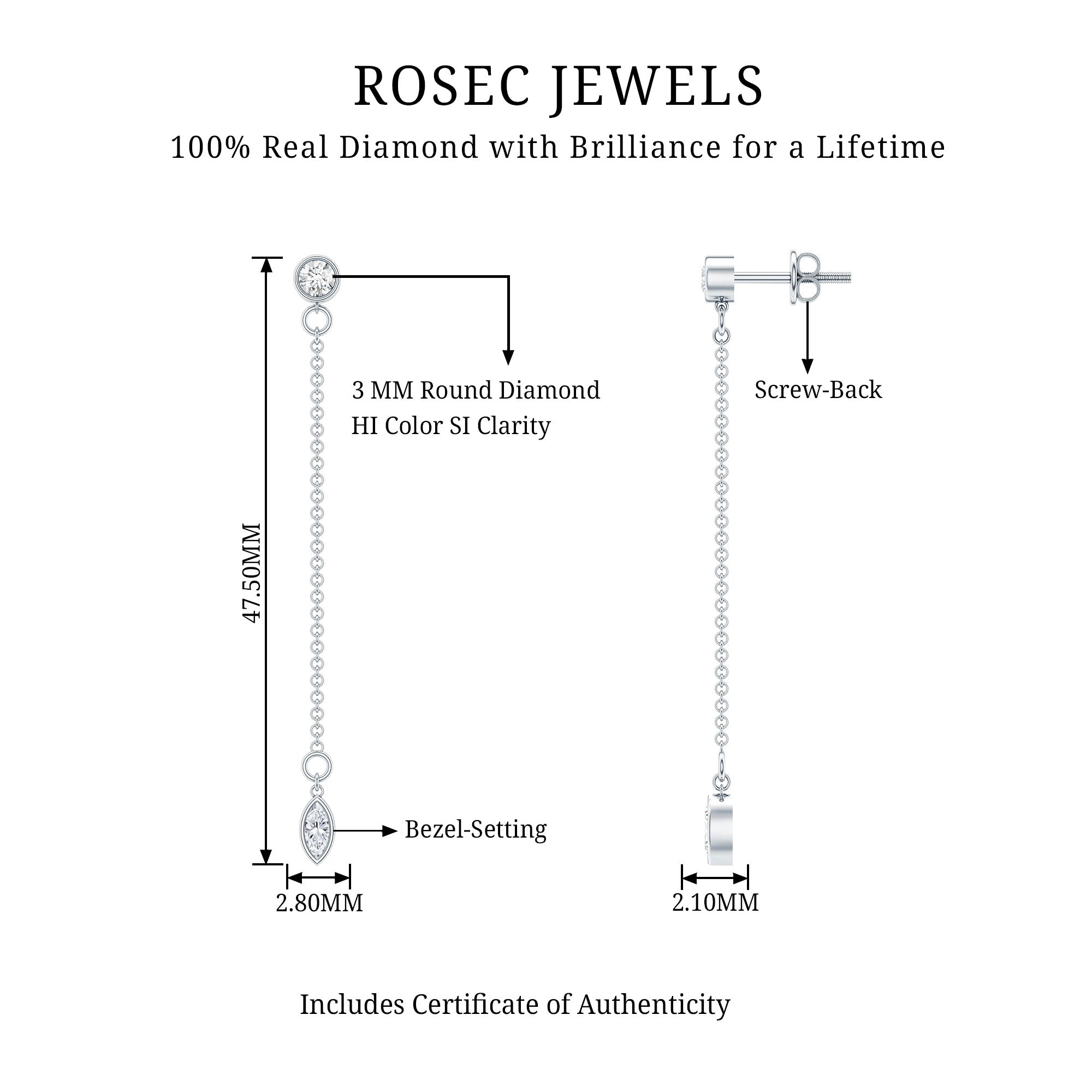 Certified Diamond Dangle Chain Earrings in Bezel Setting Natural - ( HI-SI ) - Rosec Jewels