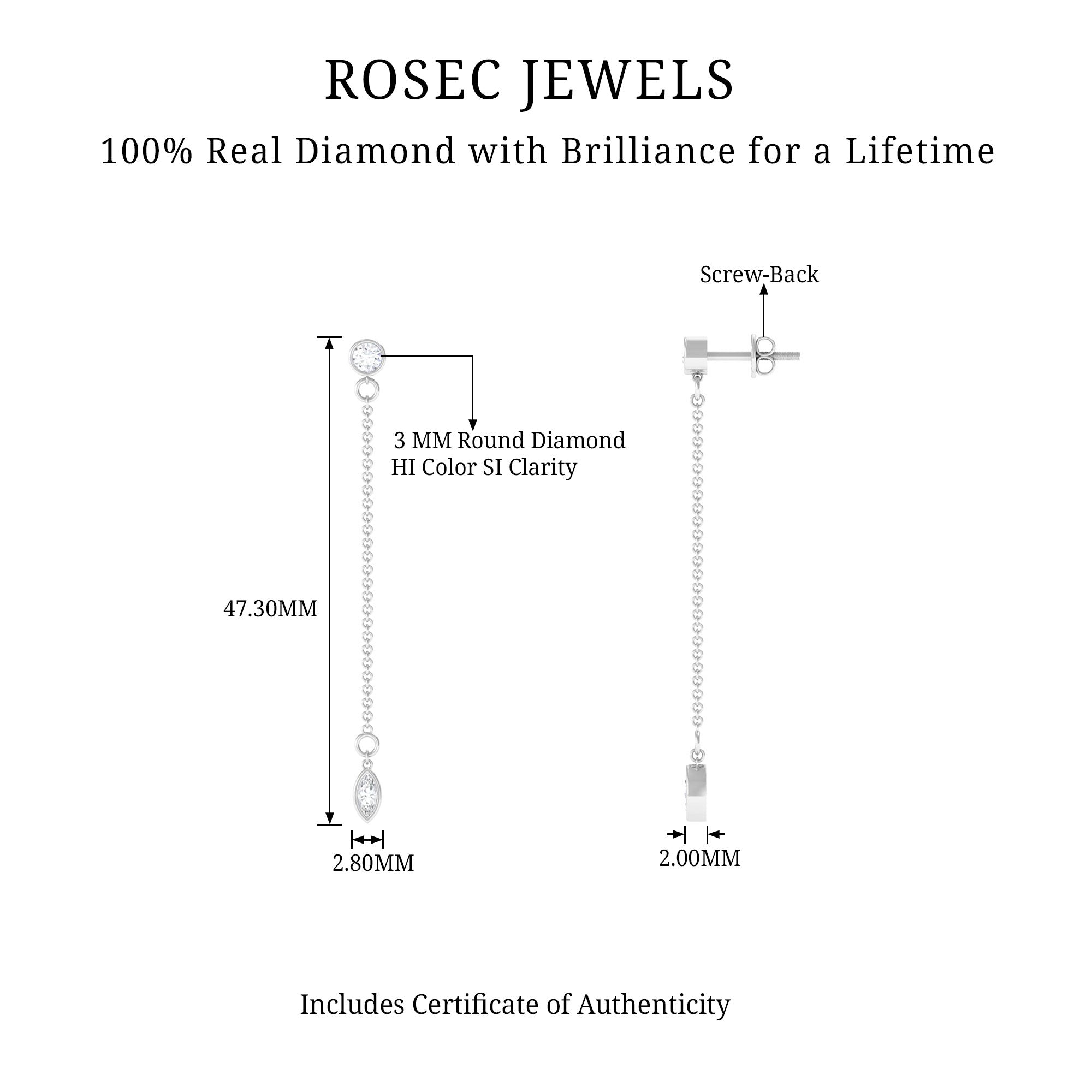 Certified Diamond Dangle Chain Earrings in Bezel Setting Natural - ( HI-SI ) - Rosec Jewels