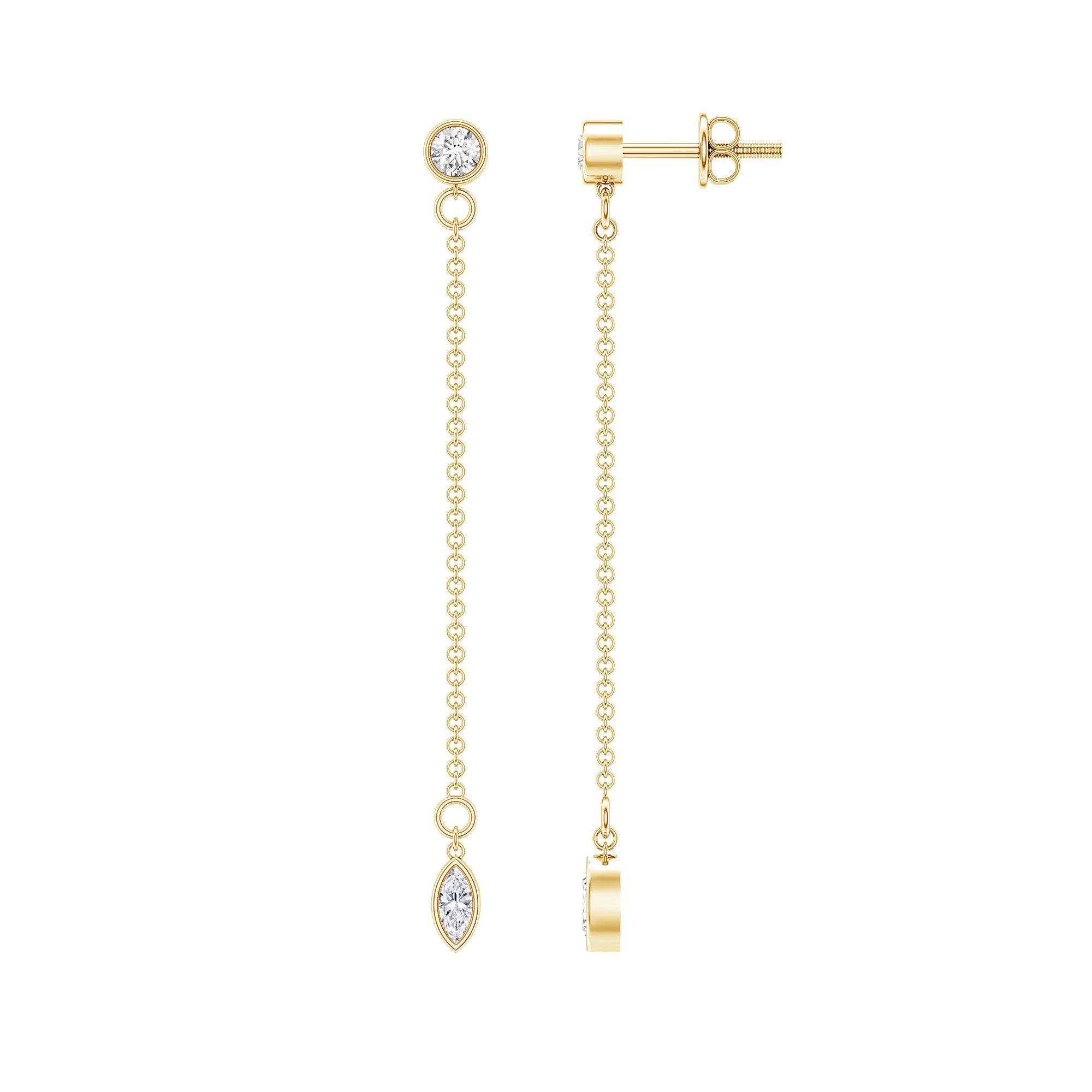 Certified Diamond Dangle Chain Earrings in Bezel Setting Natural - ( HI-SI ) - Rosec Jewels