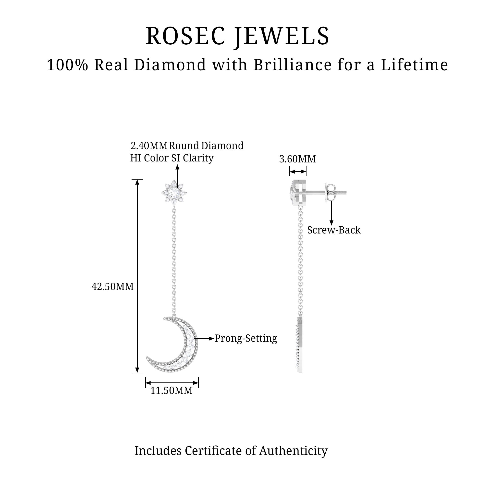 Rosec Jewels-1/2 CT Diamond Star and Moon Drop Chain Earrings