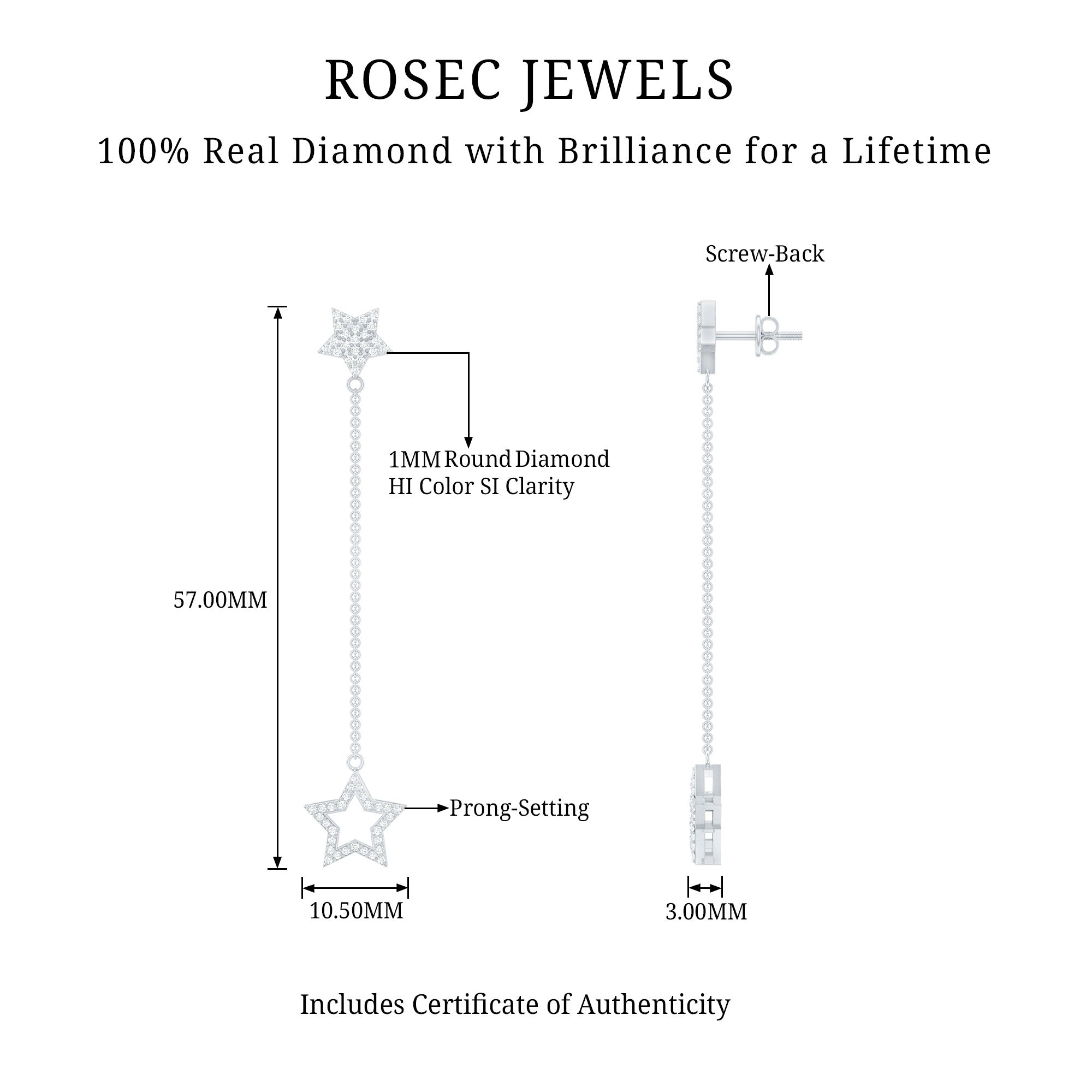 Certified Diamond Star Chain Earrings Natural - ( HI-SI ) - Rosec Jewels