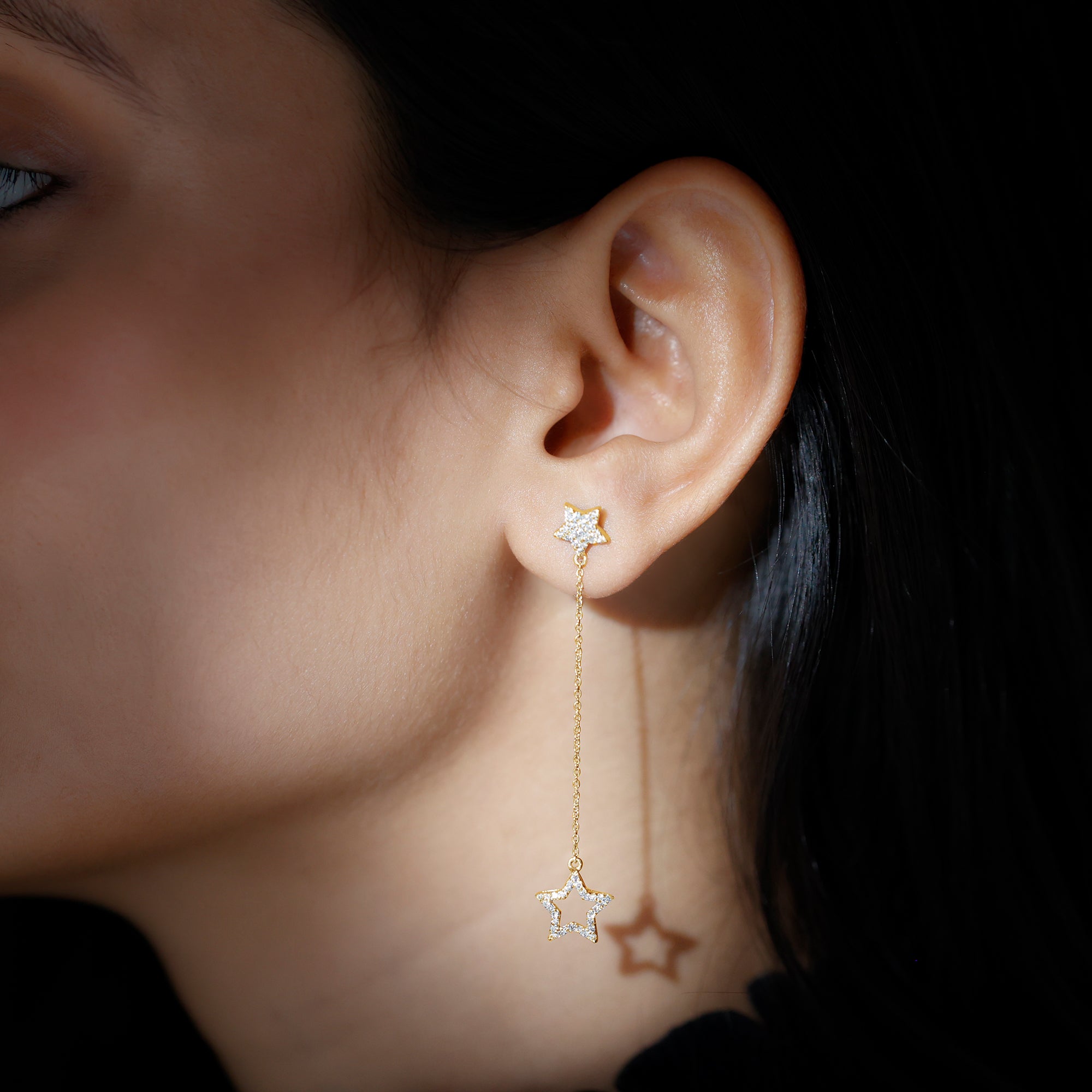 Certified Diamond Star Chain Earrings Natural - ( HI-SI ) - Rosec Jewels