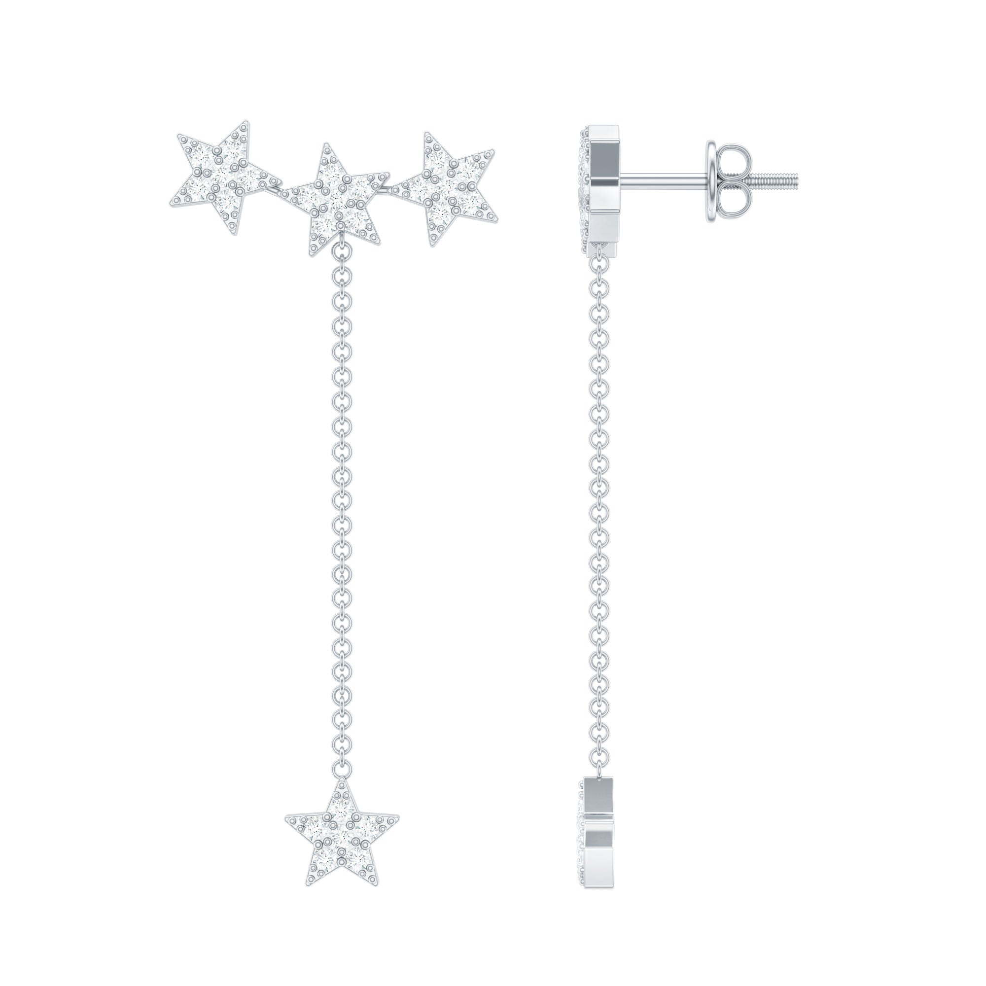 Natural Diamond Star Dangle Earrings
