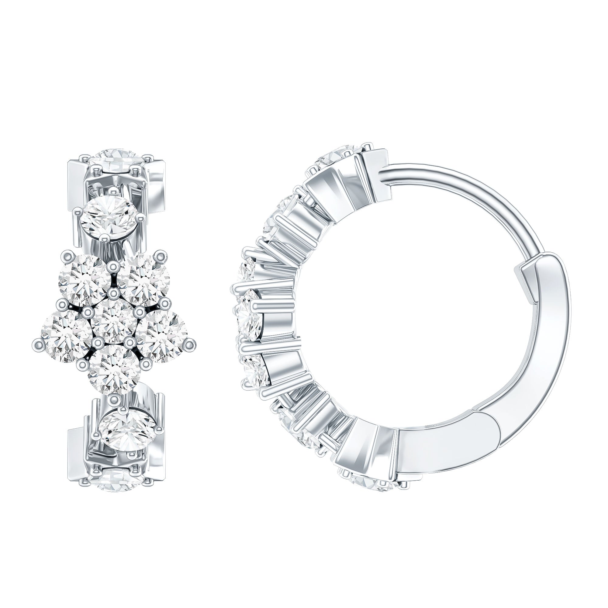 Certified Diamond Flower Hoop Earrings For Women Natural - ( HI-SI ) - Rosec Jewels