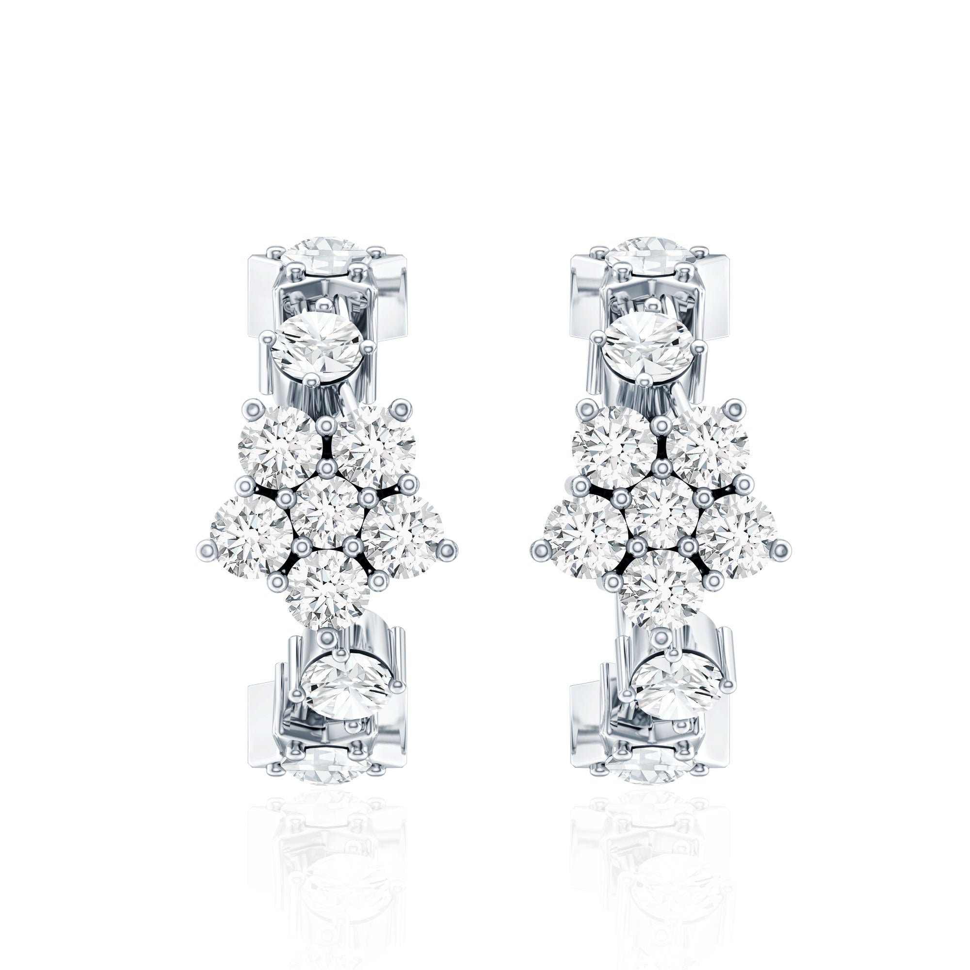 Certified Diamond Flower Hoop Earrings For Women Natural - ( HI-SI ) - Rosec Jewels