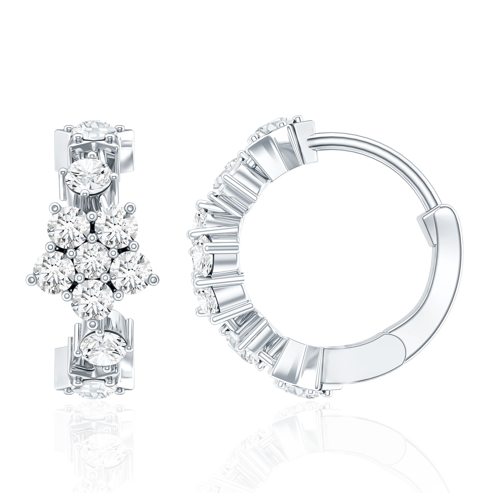 Certified Diamond Flower Hoop Earrings For Women Natural - ( HI-SI ) - Rosec Jewels