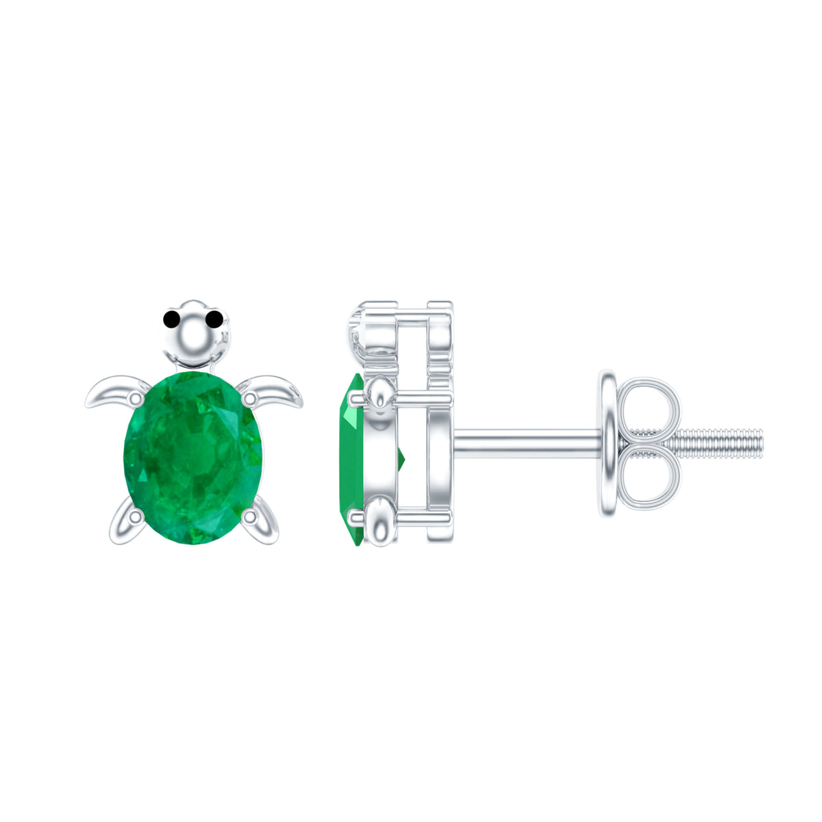 Oval Shaped Emerald Turtle Stud Earrings AAA - Rosec Jewels