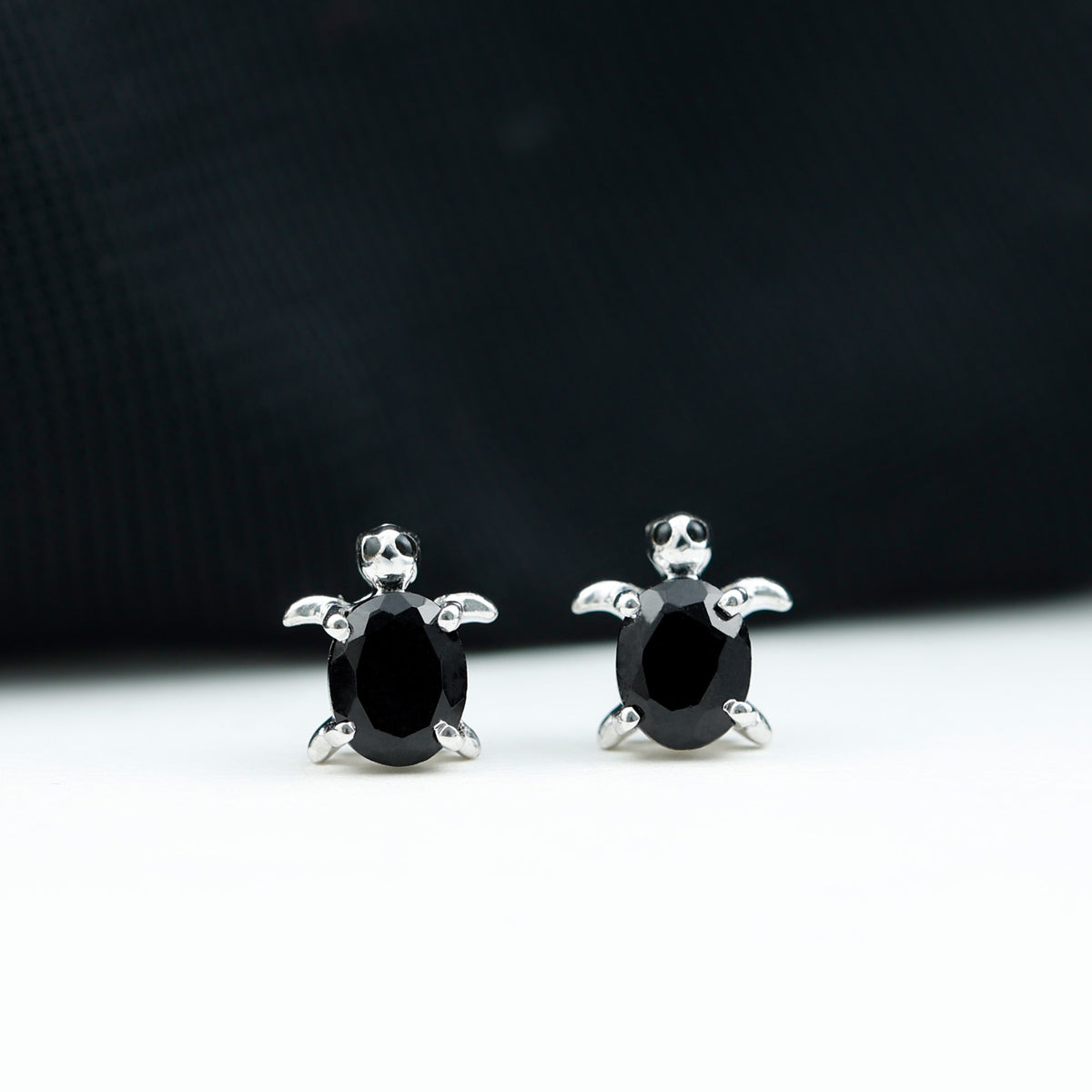Oval Shaped Black Onyx Turtle Stud Earrings AAA - Rosec Jewels