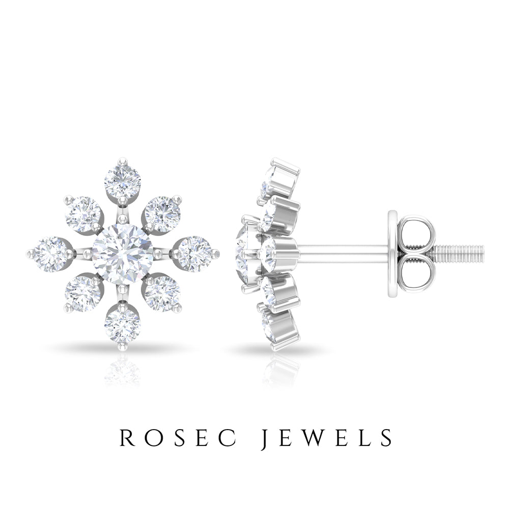 Round Cut Diamond Flower Stud Earrings for Women Natural - ( HI-SI ) - Rosec Jewels