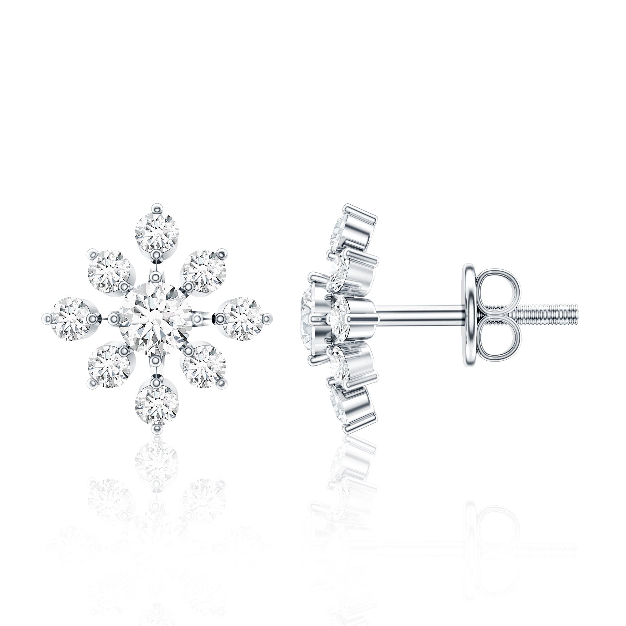 Round Cut Diamond Flower Stud Earrings for Women Natural - ( HI-SI ) - Rosec Jewels