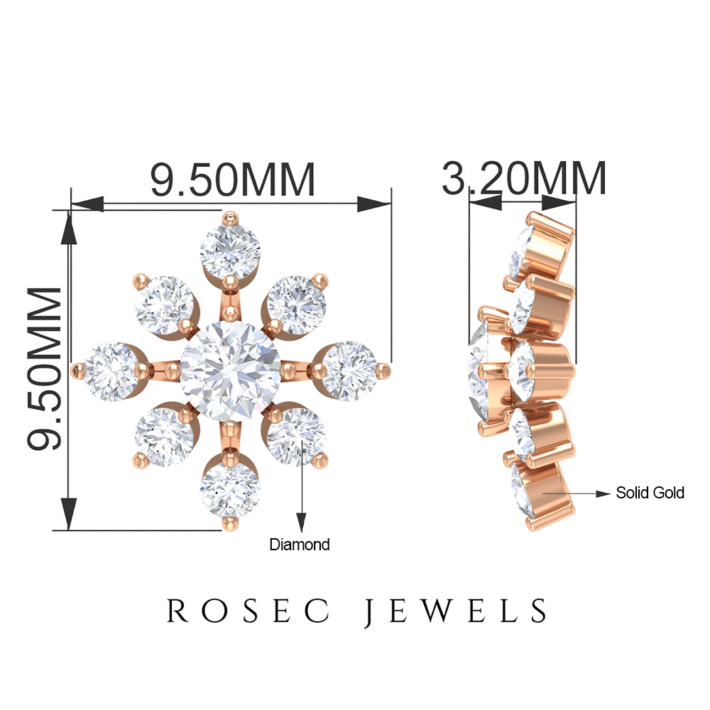 Round Cut Diamond Flower Stud Earrings for Women Natural - ( HI-SI ) - Rosec Jewels