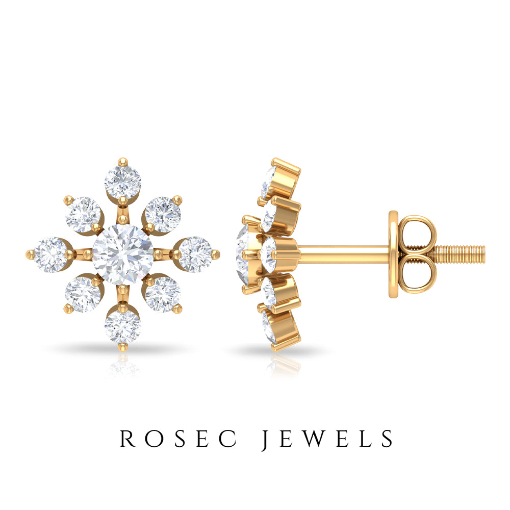 Round Cut Diamond Flower Stud Earrings for Women Natural - ( HI-SI ) - Rosec Jewels